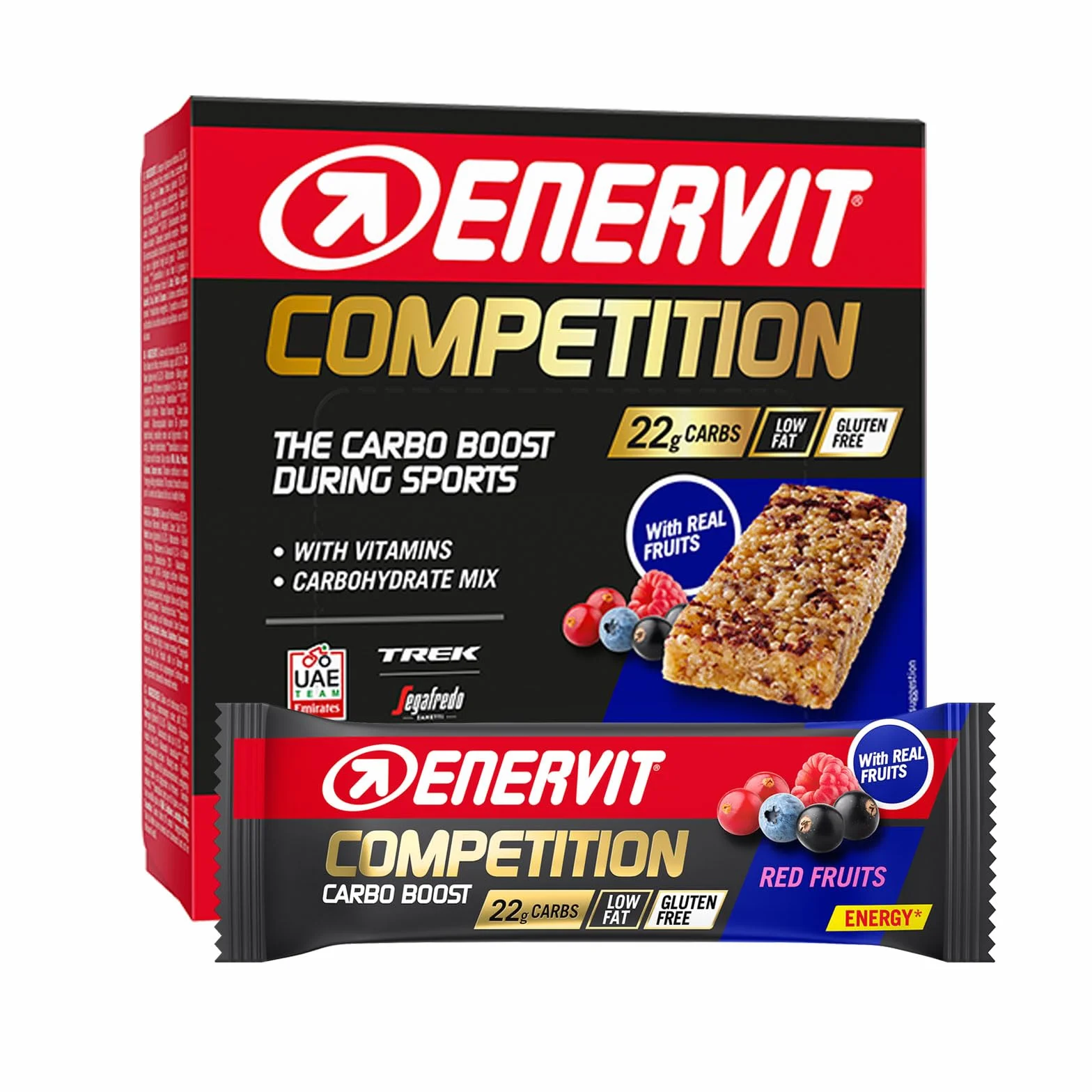 Enervit Competition Bar Red Fruits 22g Carboidrati Gusto Frutti Rossi VeganOK Senza Glutine 12x30g