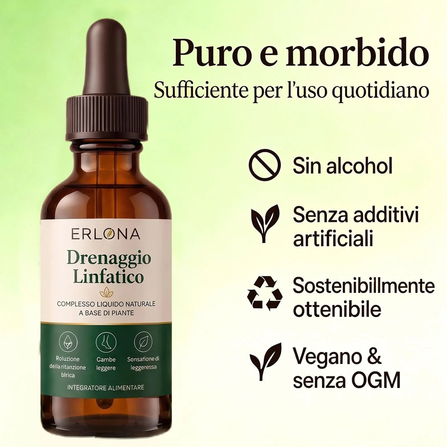 Erlona Drenaggio Linfatico Gocce, 2026 Nuovo Formula Erboristica Naturale, Adatte per Donne e Uomini (1 PC)