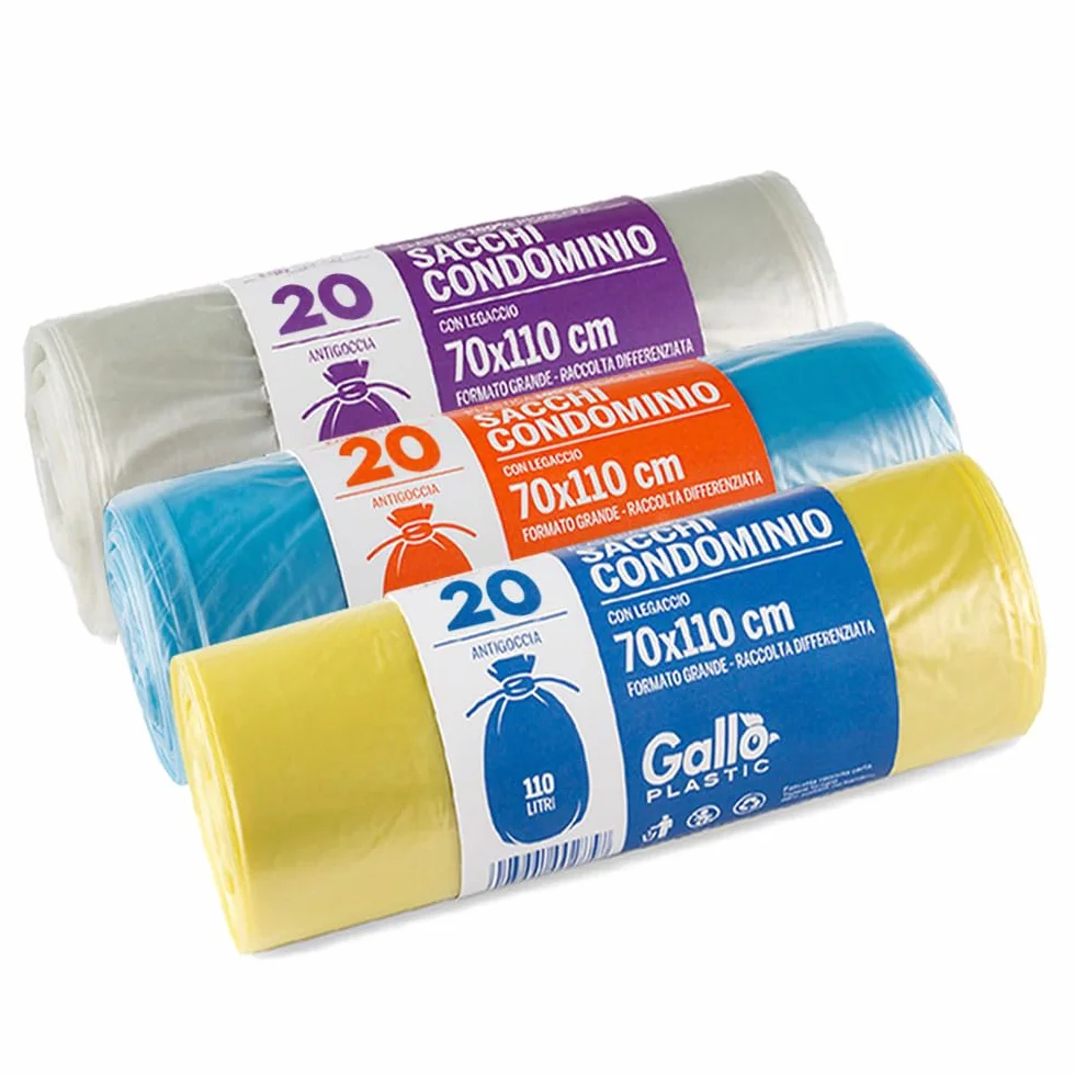 Sacchi per Raccolta Differenziata 70x110cm 110 Litri Blu Trasparente Giallo Gallo