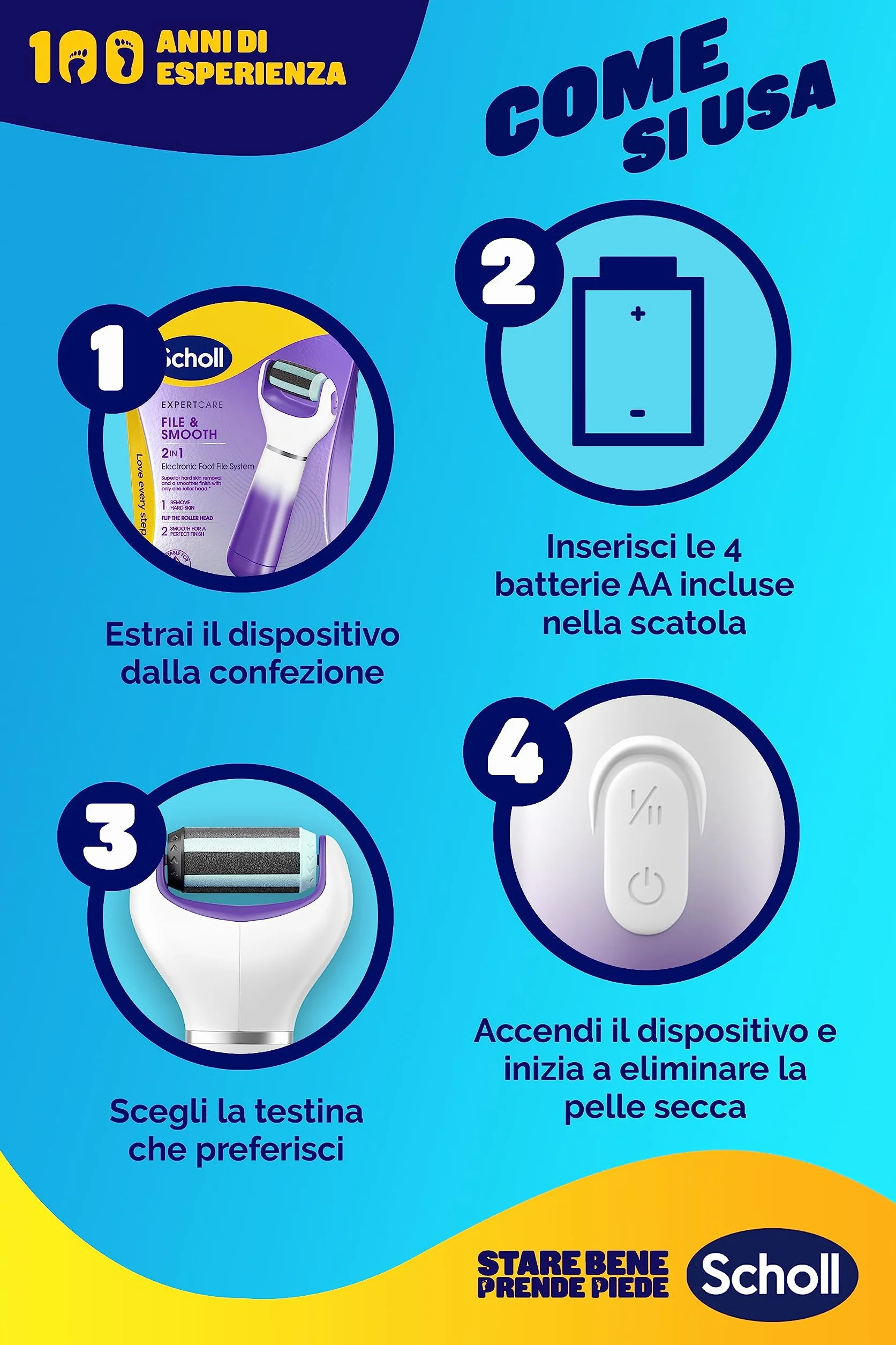 Scholl Velvet 2in1 Sistema di Pedicure Elettronico per Levigare i Piedi, Testine Interscambiabili a Doppia Azione