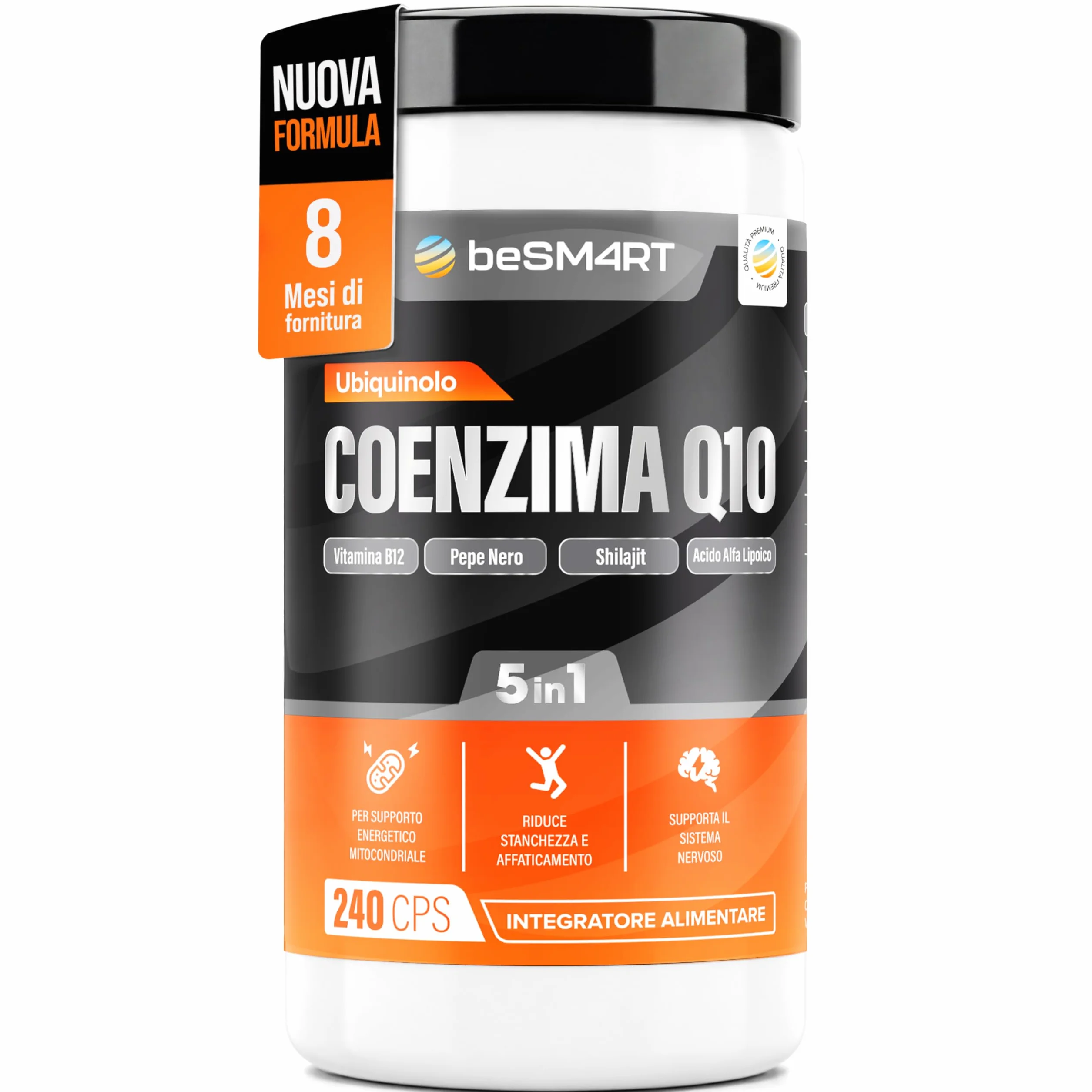 Coenzima Q10 240 Capsule Ubiquinolo 200 mg Alta Biodisponibilità Shilajit Acido Alfa Lipoico Vitamina B12 Pepe Nero Supporto Energia