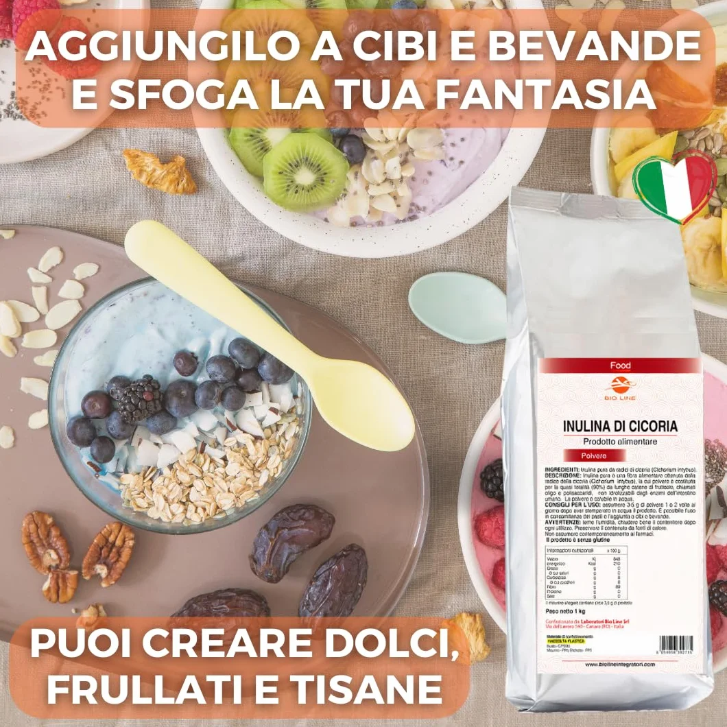 Bioline Inulina in Polvere di Cicoria Solubile 1kg Fibra Vegetale Regolarità Intestinale Senza Glutine Made in Italy