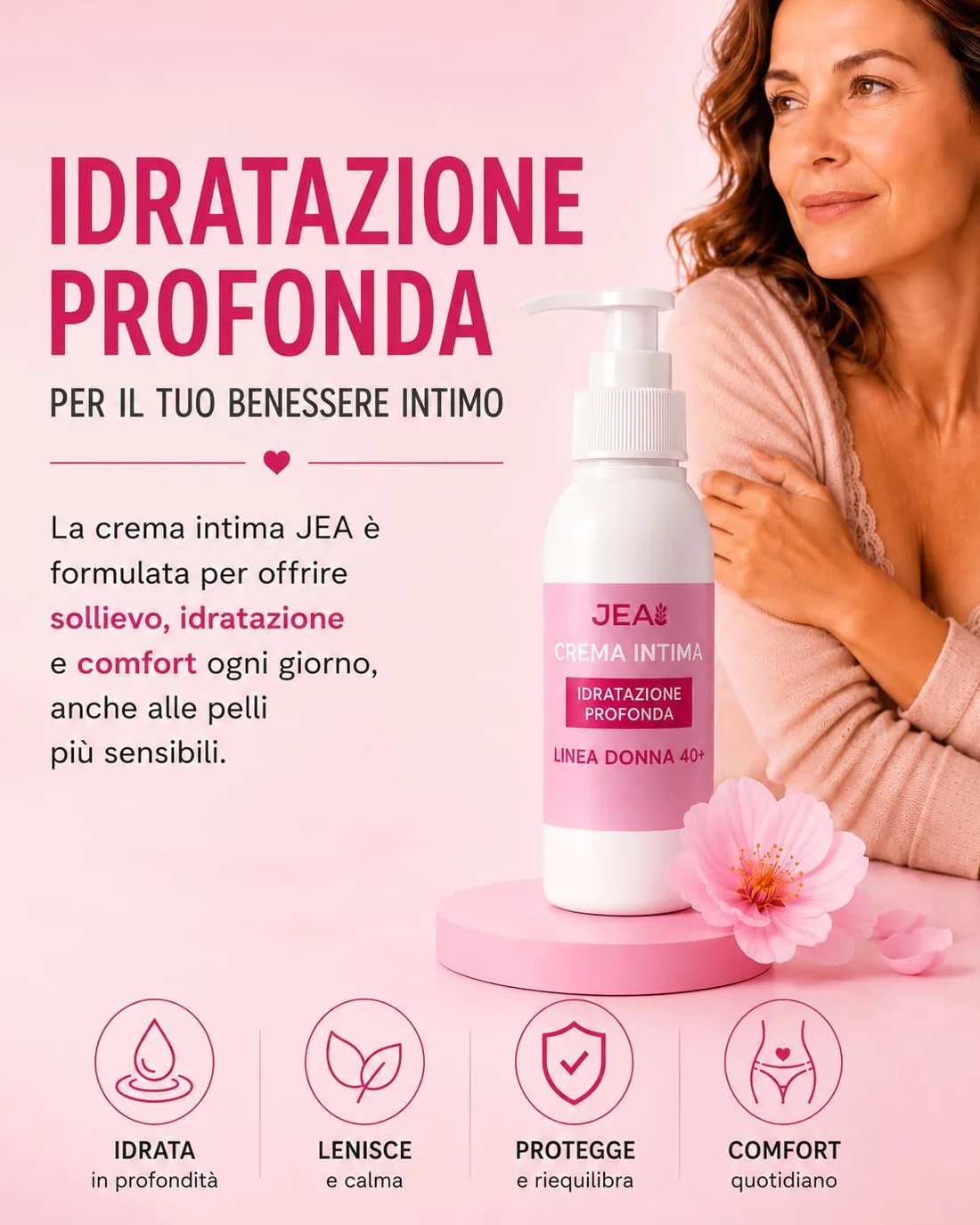 JEA Crema Intima Donna 40+ 100 ml Idratazione Profonda Zone Intime Esterne Aloe Vera Bio Acido Ialuronico Burro di Karité Vitamina E