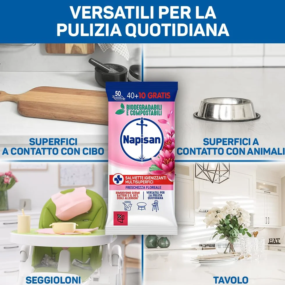 Salviette Igienizzanti Multisuperfici Freschezza Floreale, Confezione da 400 Salviette Biodegradabili