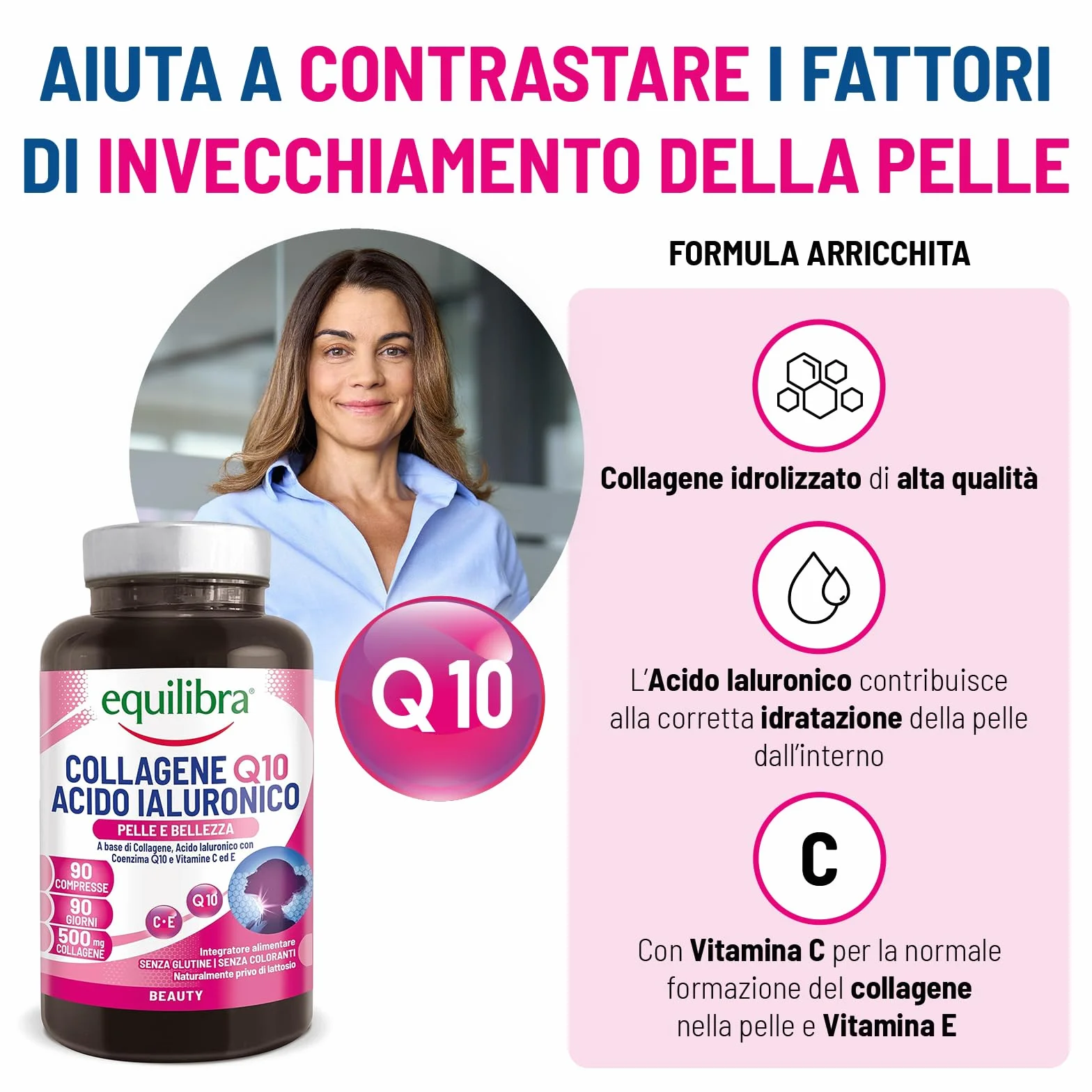 Equilibra Collagene Q10 Acido Ialuronico Integratore Alimentare 2x90 Compresse