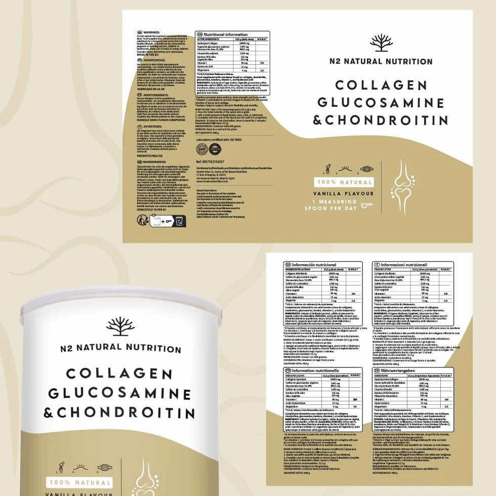 N2 Natural Nutrition Glucosamina 1500mg Condroitina 1200mg Collagene Idrolizzato 10000mg Acido Ialuronico Vitamina C