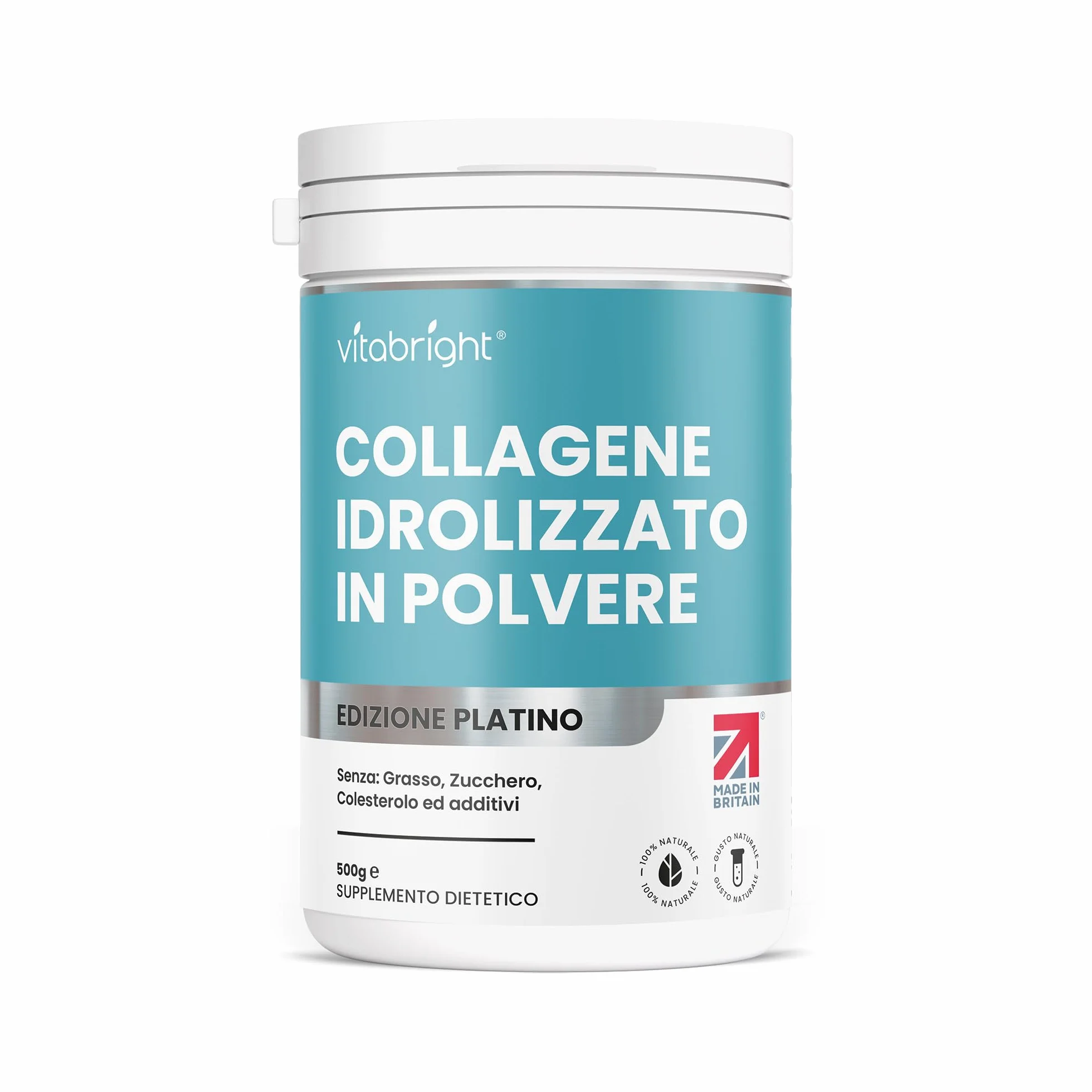 VitaBright Collagen in Polvere 500g Peptidi di Collagene Idrolizzato Bovino Tipo 1 e 3 Grass Fed Puro