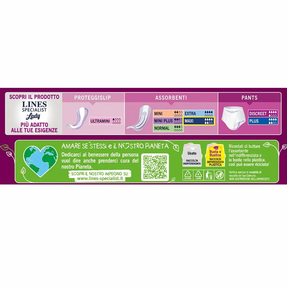 Lines Specialist Lady Maxi Assorbenti Incontinenza Donna Zero Odore Barriere Laterali 3x12 Unità