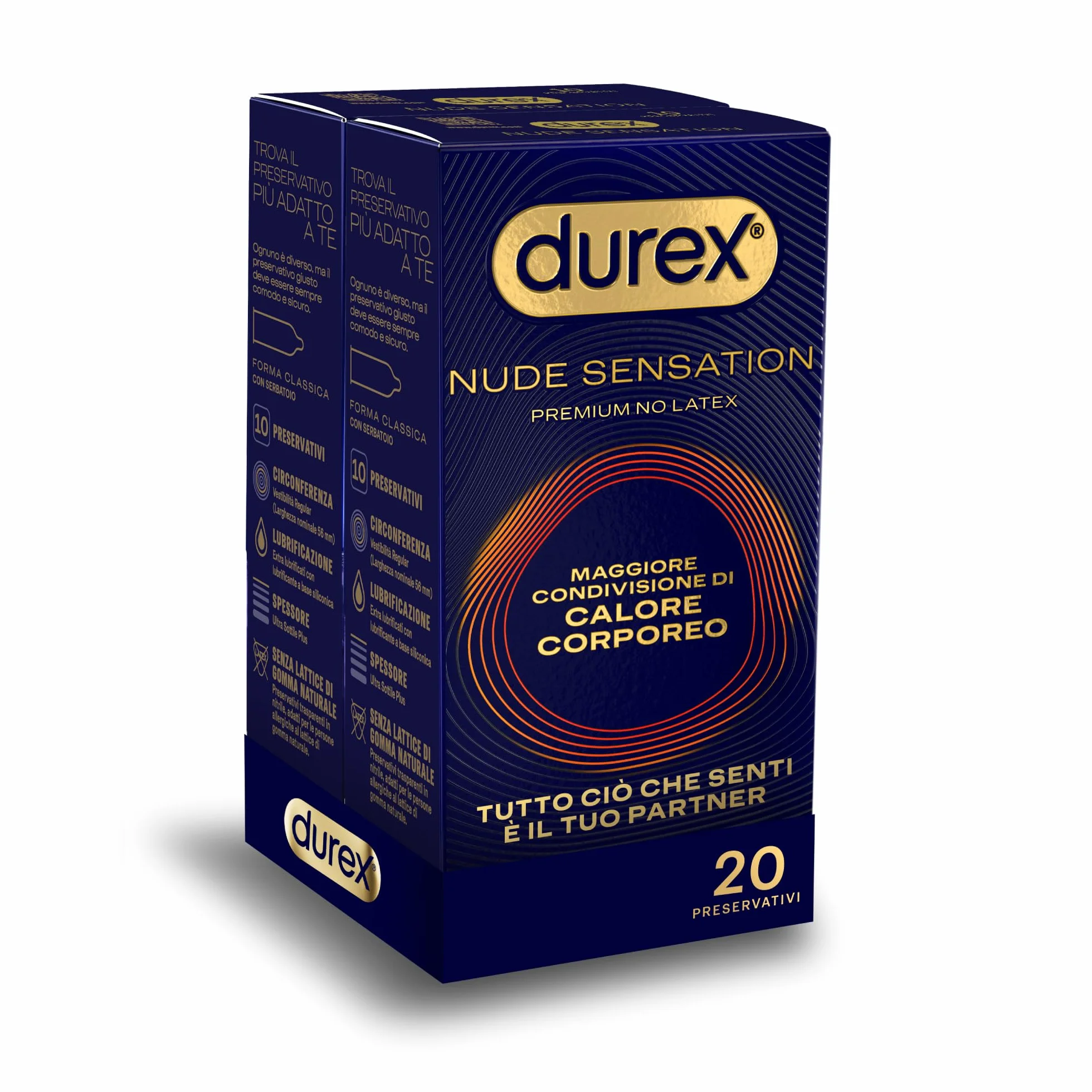 Durex Nude Sensation Preservativi Nitrile Senza Lattice Ultra Sottili Extra Lubrificati 20 Profilattici