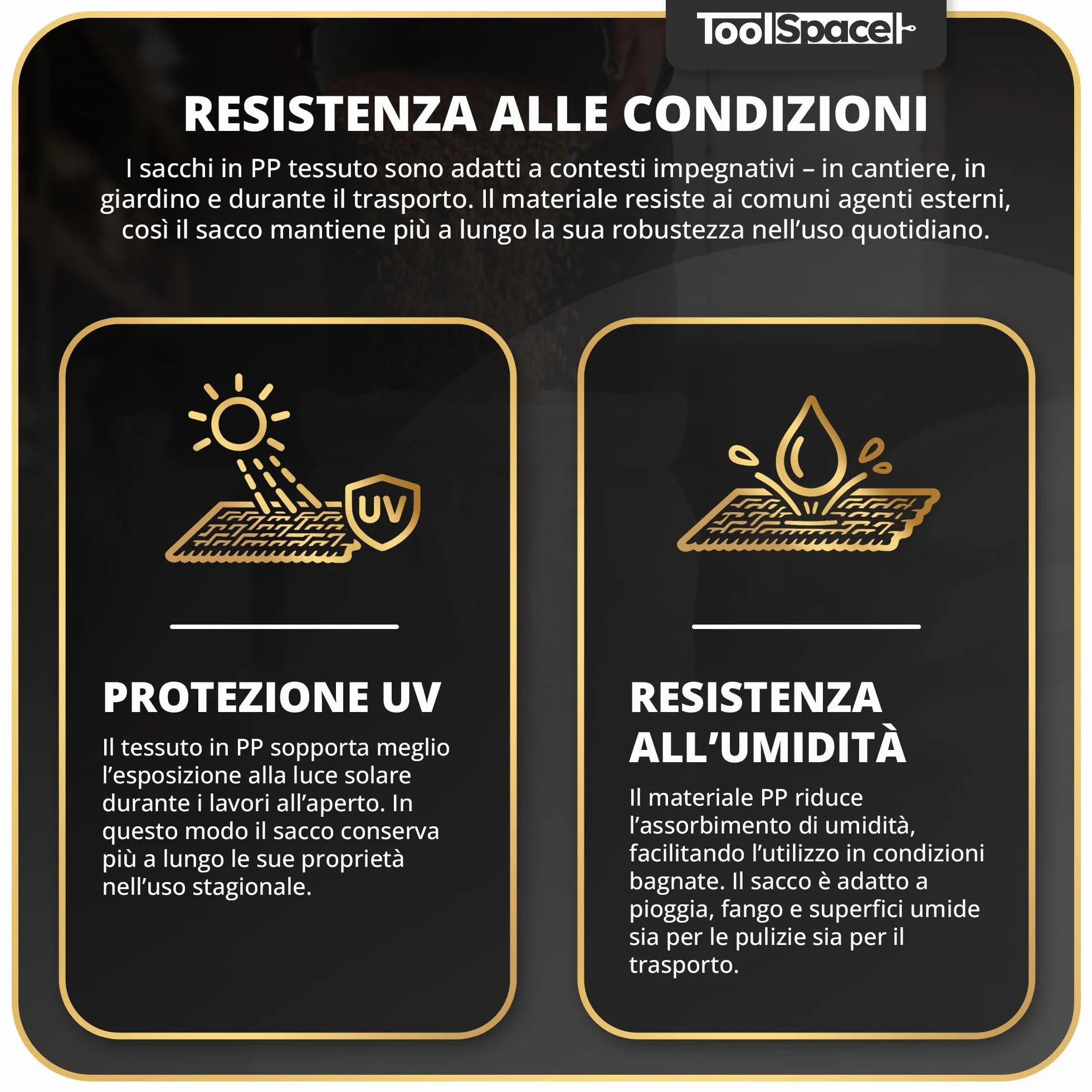 ToolSpace Sacchi in Rafia Polipropilene 65x105 cm 50 kg Resistenti per Carico Pesante Edilizia Cantiere