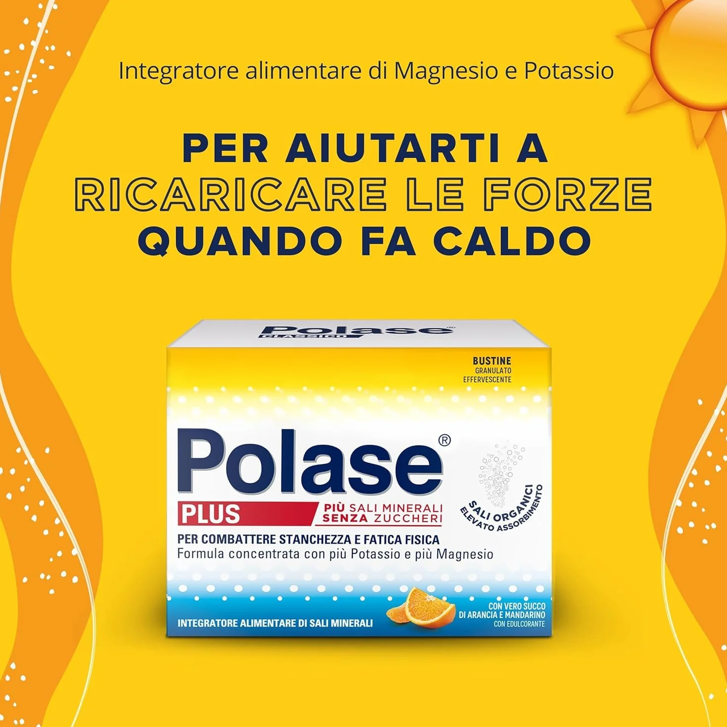 Polase Plus Magnesio Potassio Integratore Sali Minerali Contro Stanchezza Fatica Gusto Arancia Mandarino 36 Bustine