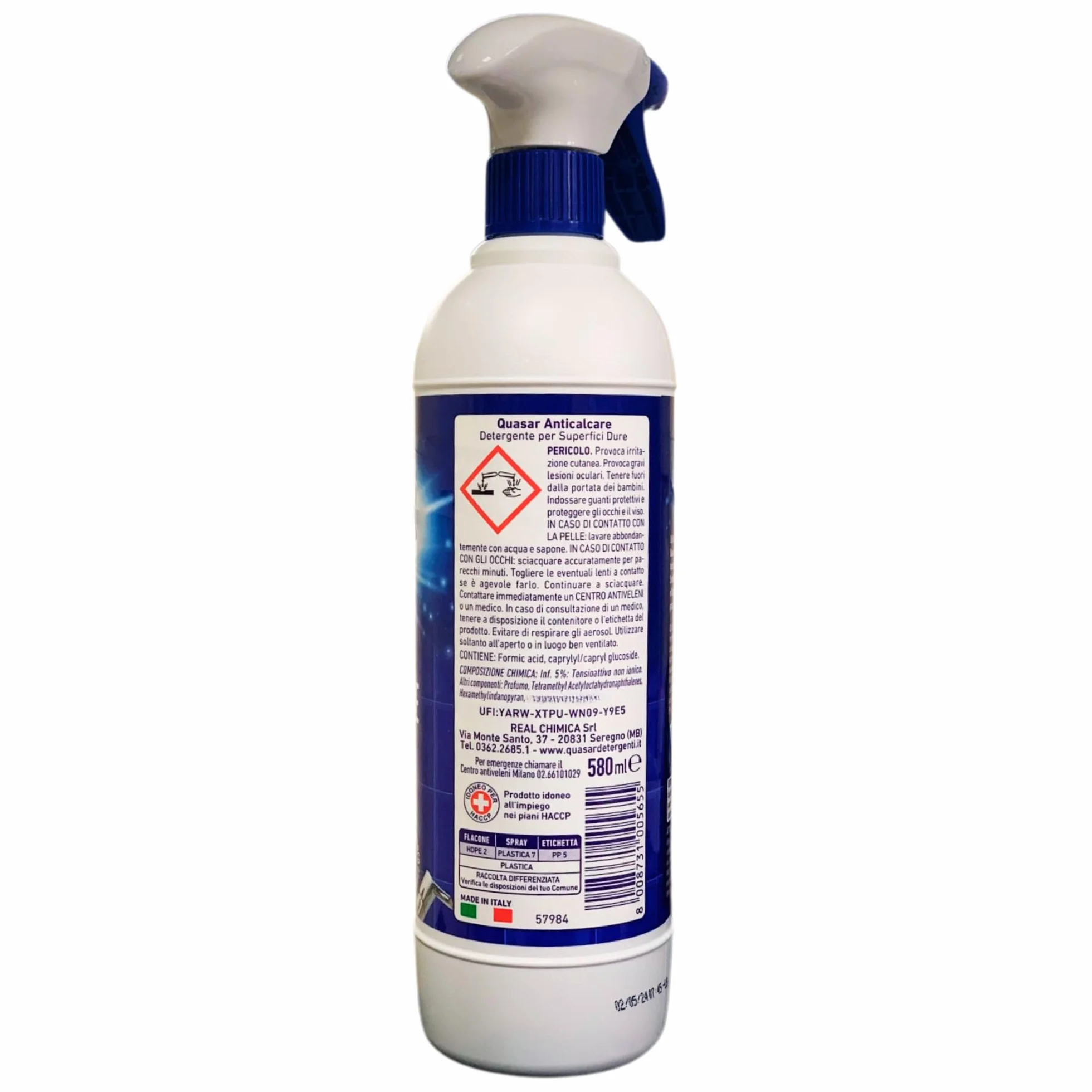 Quasar ANTICALCARE EXTRAFORTE SET PULIZIA 580ml Azione Rapida Salva Cromature Antiruggine Panno Soft Lattice 30x30