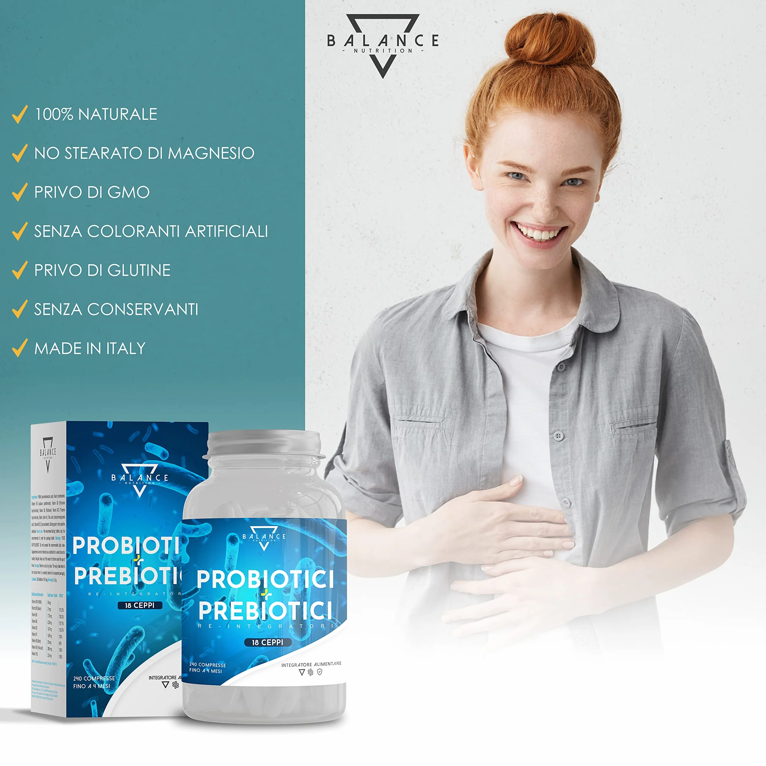 Probiotici e Prebiotici 240 Capsule 20 Miliardi CFU 18 Ceppi Batterici Lactobacillus Enzimi Digestivi Inulina