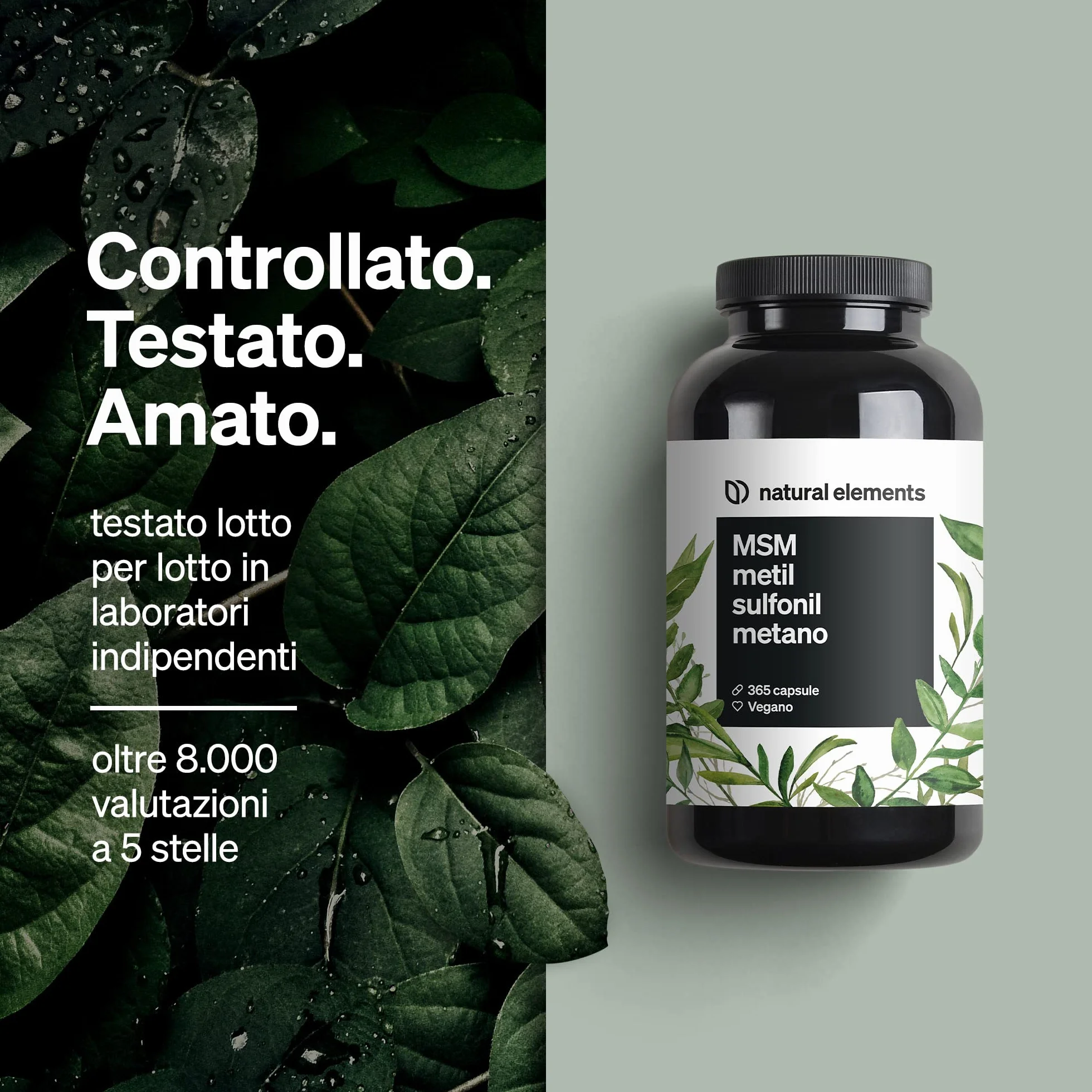Integratore MSM Puro 99,9% Metilsulfonilmetano 1600mg 365 capsule vegan per Ossa e Articolazioni