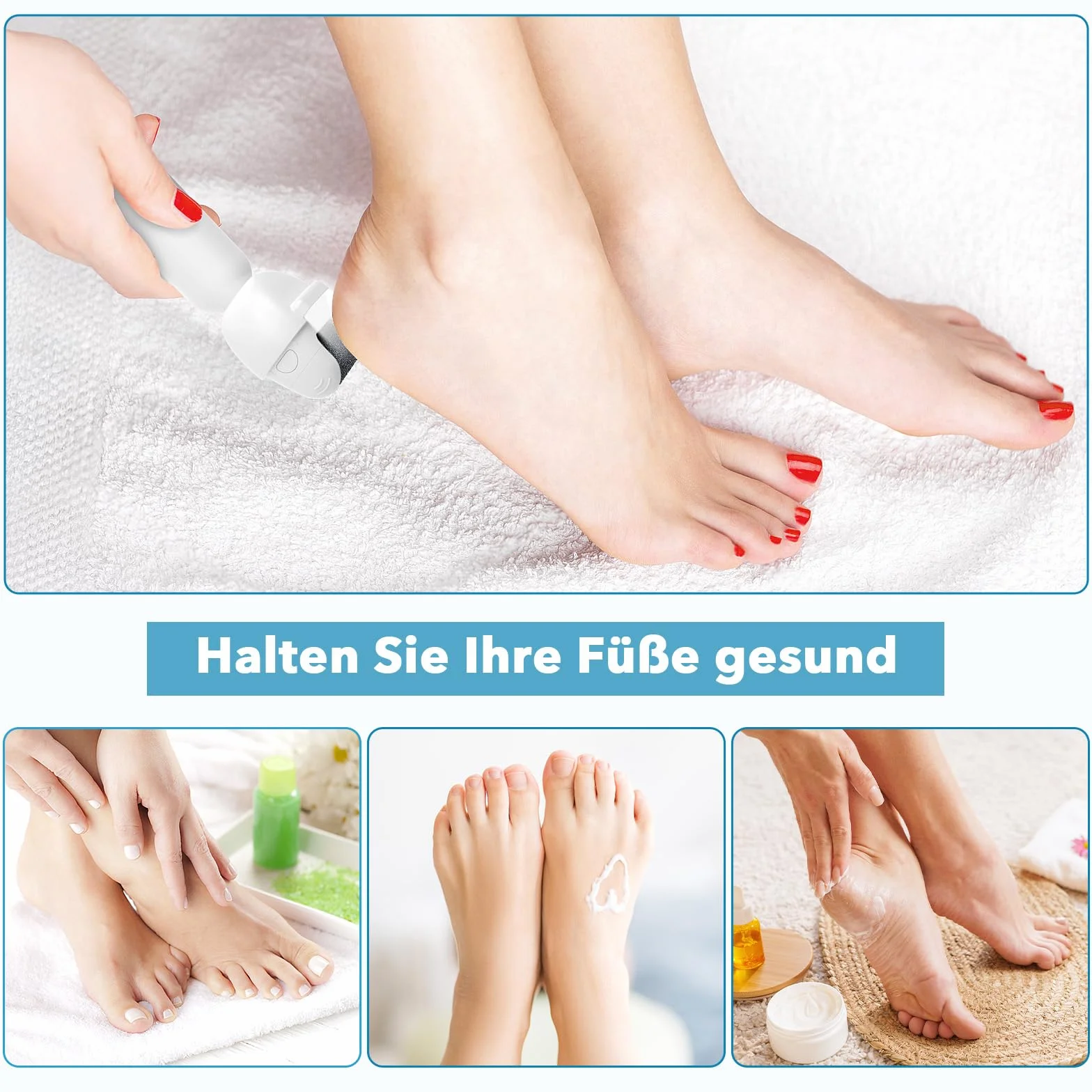MYCARBON Pedicure Elettrico Impermeabile Ricaricabile 5 Rulli con Grane Diverse Rimuove Calli Pelle Secca
