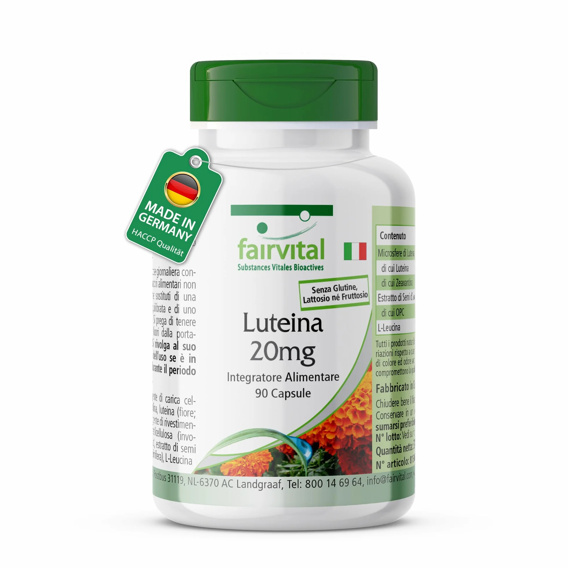Fairvital Luteina 20 mg + Zeaxantina, 90 capsule, vegane, senza stearato di magnesio