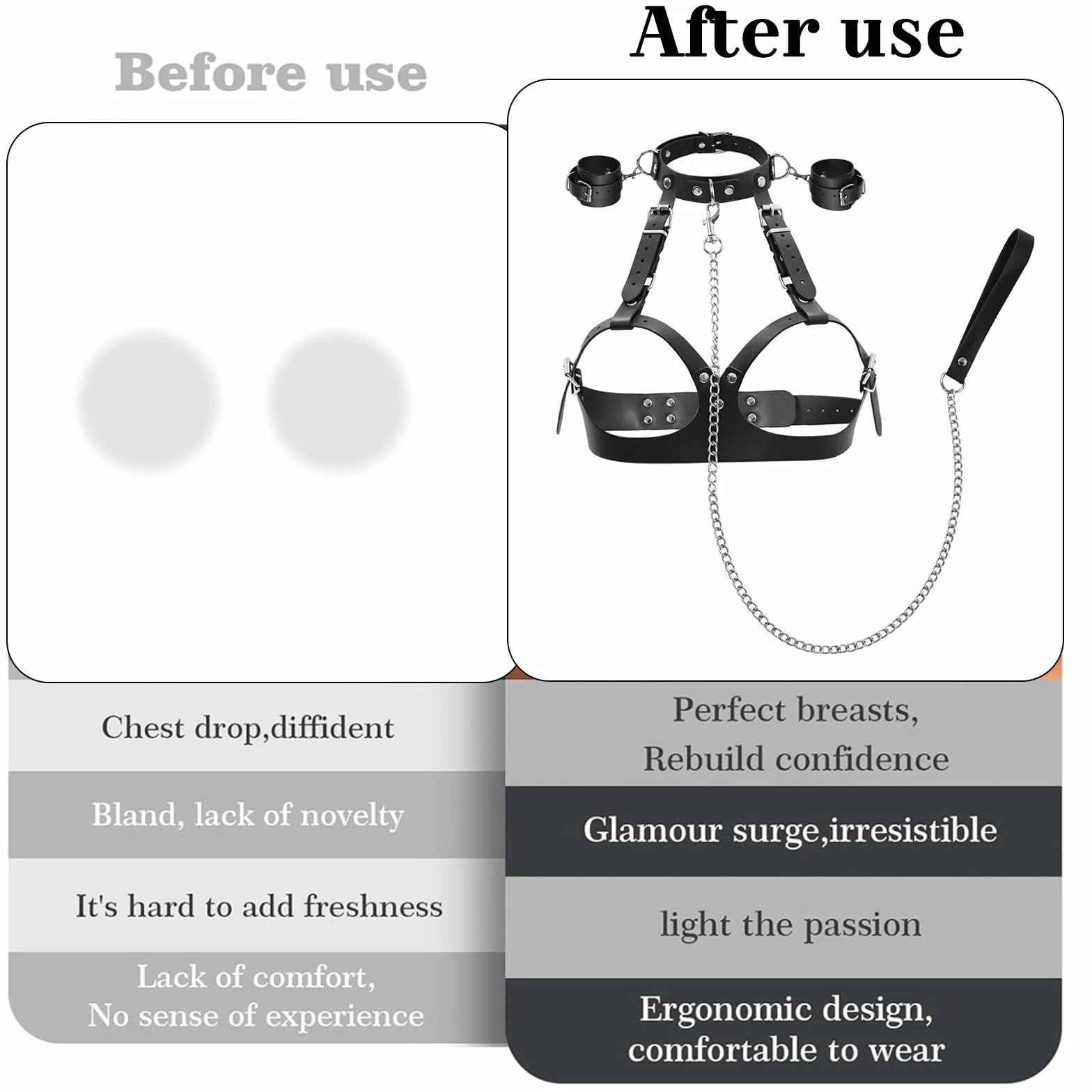 Set BDSM 6w1 Bondage Sessuale Sex Toys Manette Imbracatura Gotica Reggiseno Choker Morsetti Capezzoli Maschera Occhi