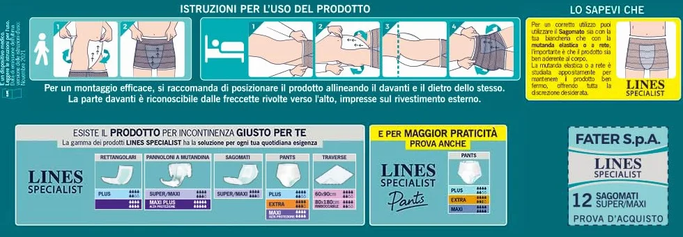 Pannoloni Sagomati Assorbenti Incontinenza Donna Uomo 100% Traspirante Zero Odore 4 Confezioni da 12 Unità