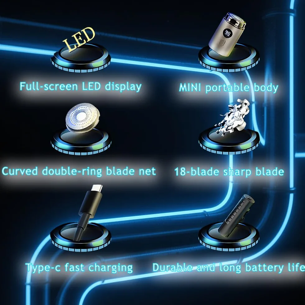 SaveEdge Technology Rasoio Elettrico Uomo IPX7 Impermeabile Wet Dry USB Ricaricabile 60 Minuti Autonomia Grigio