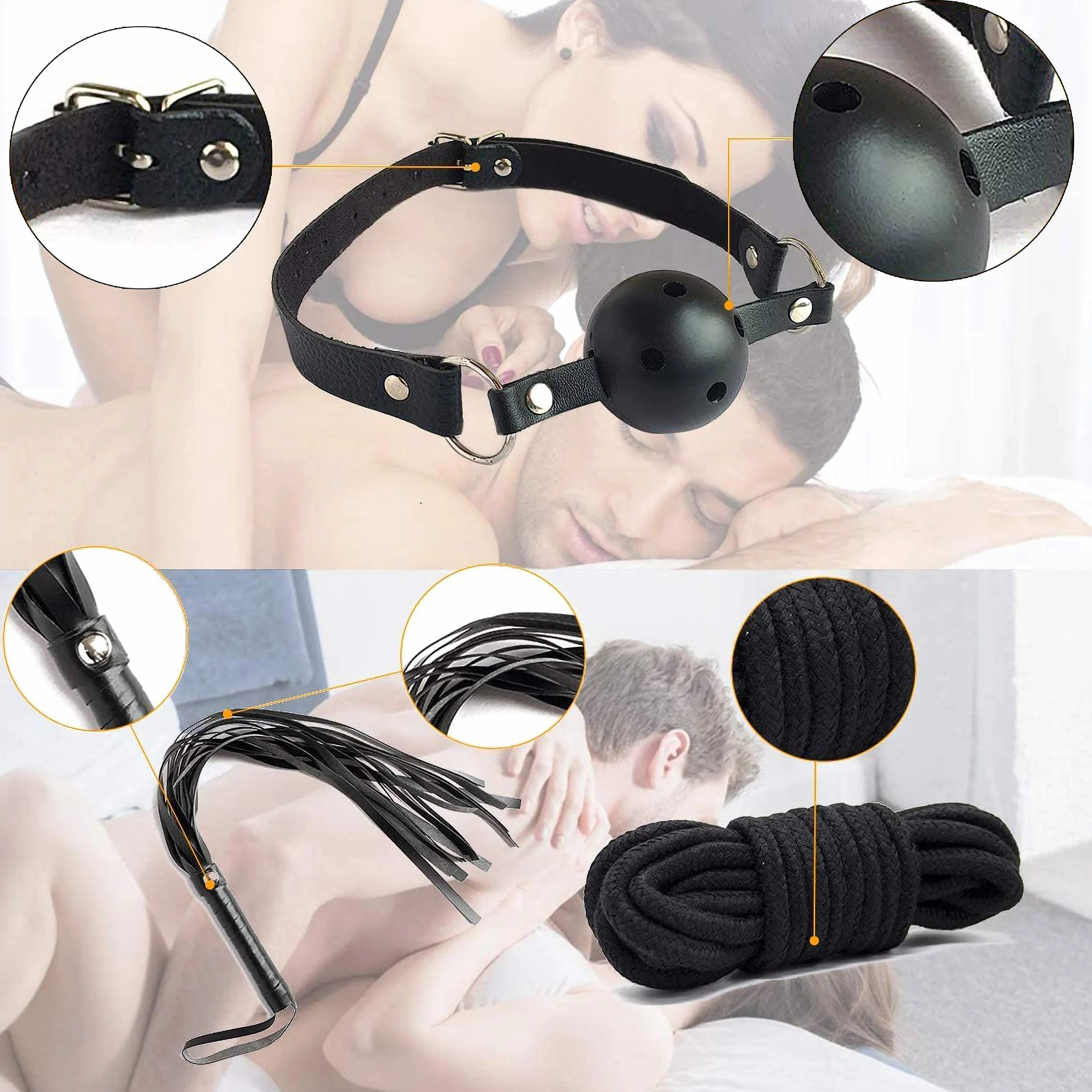 Bondage Set Regolabile Pelle Peluche 10 Pezzi Kit Adulti Sex Toys Nero