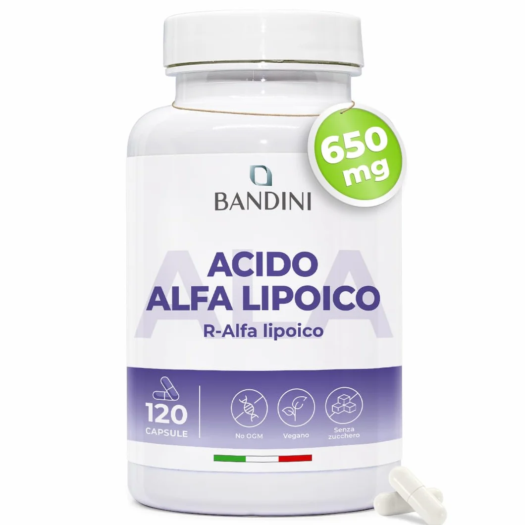 Bandini Acido Alfa Lipoico 650 mg 120 Capsule Rilascio Ritardato Antiossidante Naturale Vegan ALA