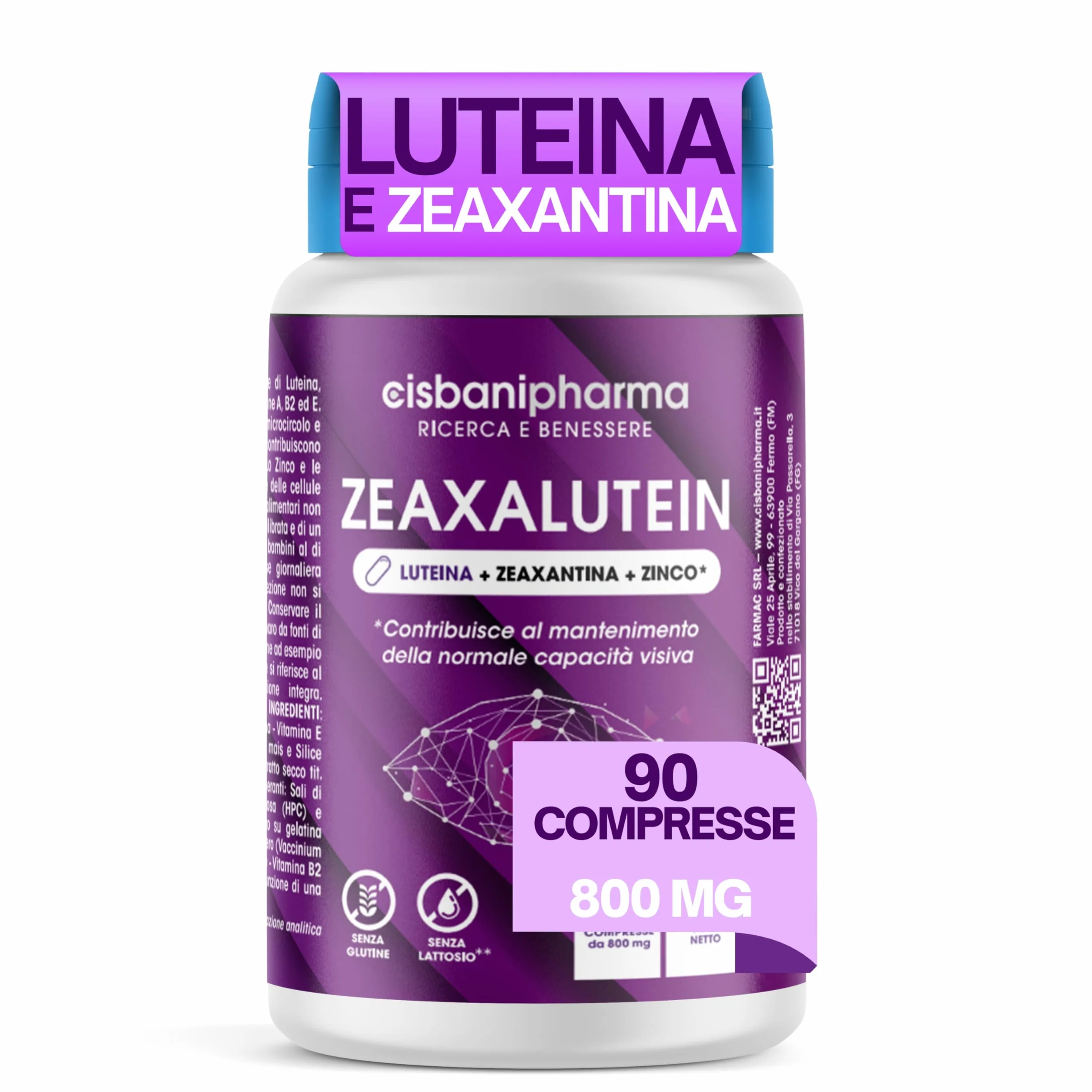 CISBANI PHARMA Luteina e Zeaxantina 800mg Integratore Occhi Vista Antiossidante 90 Compresse