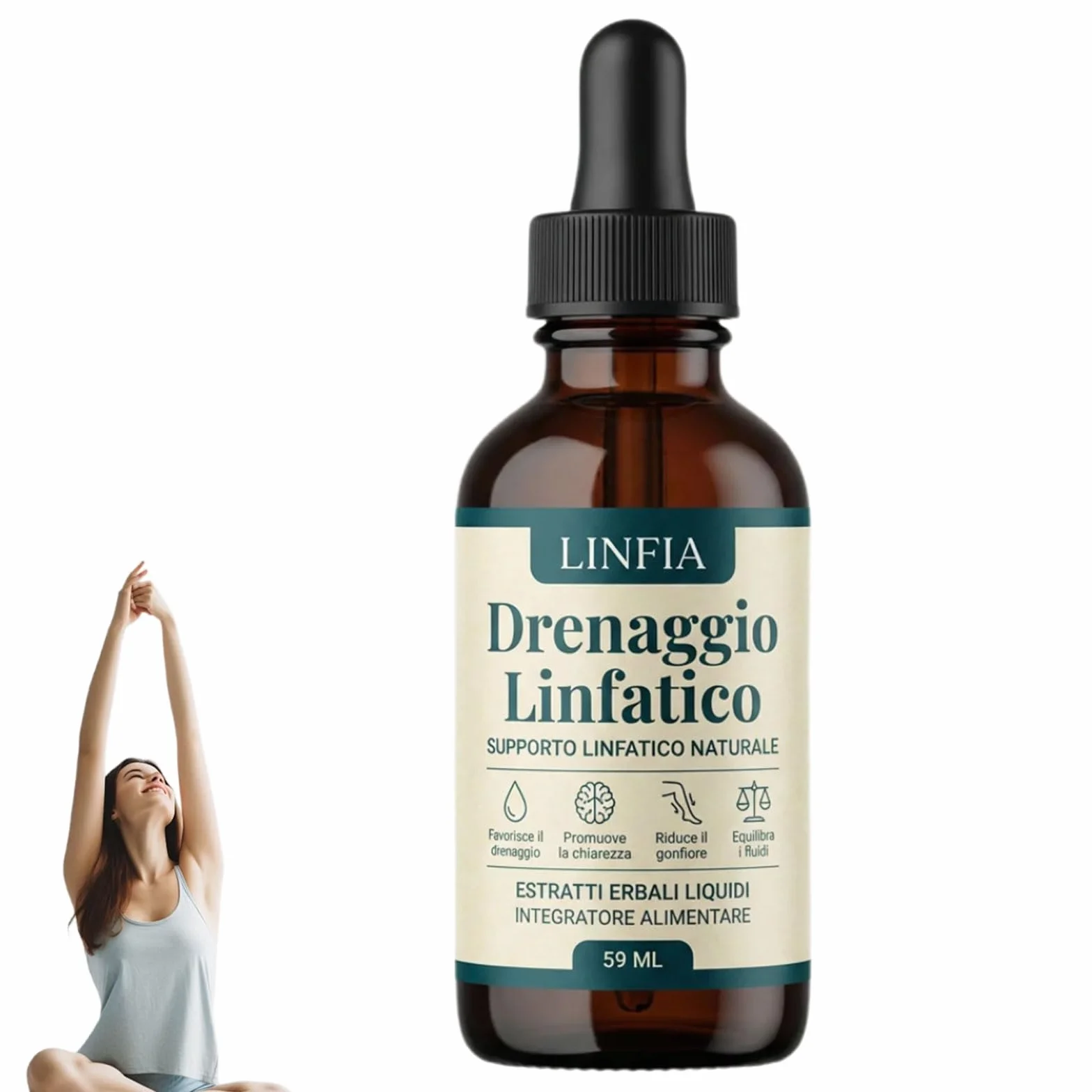Linfia Gocce di Benessere per Drenaggio Linfatico, Formula Erboristica Naturale