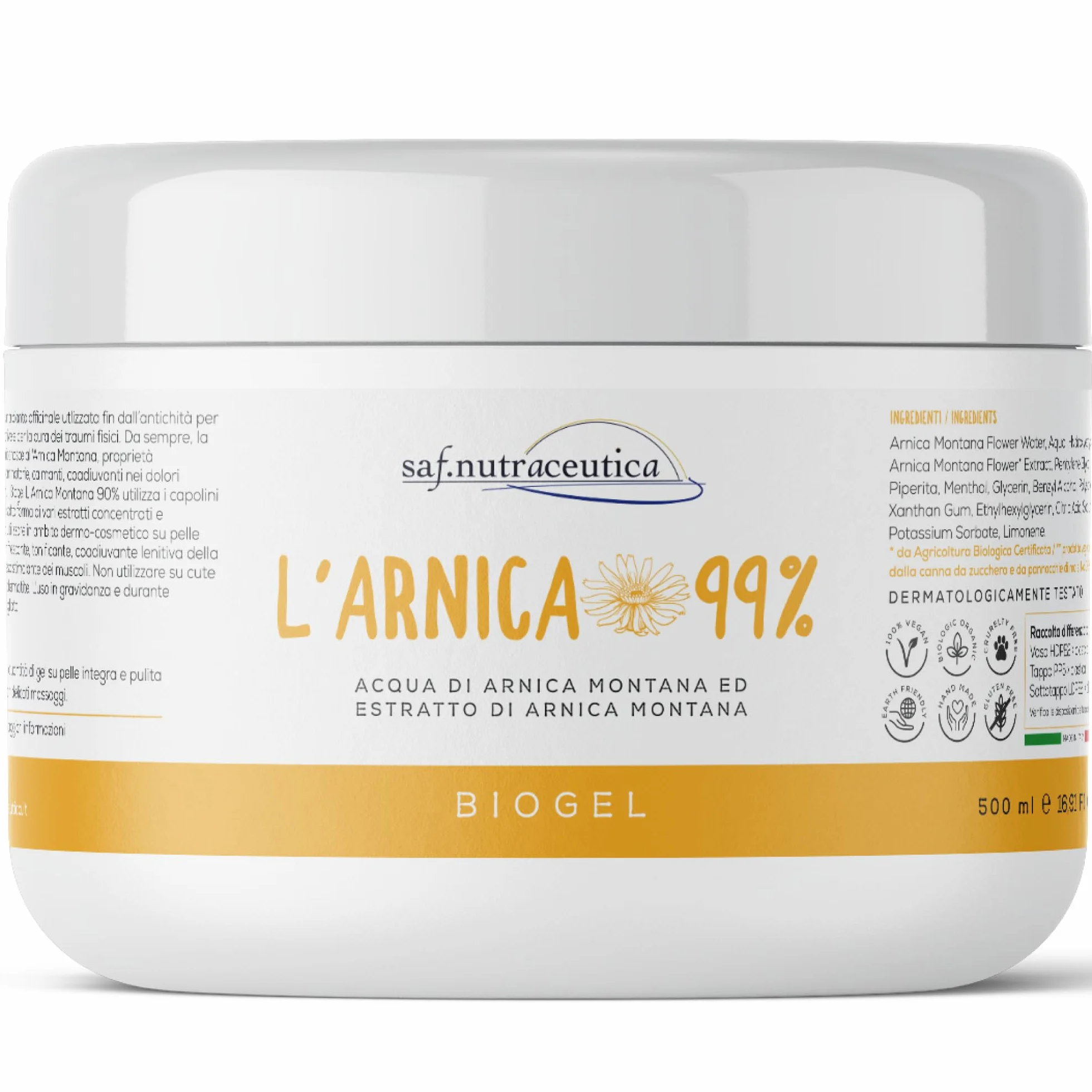 Biogel Extra Forte Arnica Montana 99% Arnica Cavalli Uso Umano Azione Rapida Rinfrescante Vegan Naturale Made in Italy Marrone Scuro 500 ml