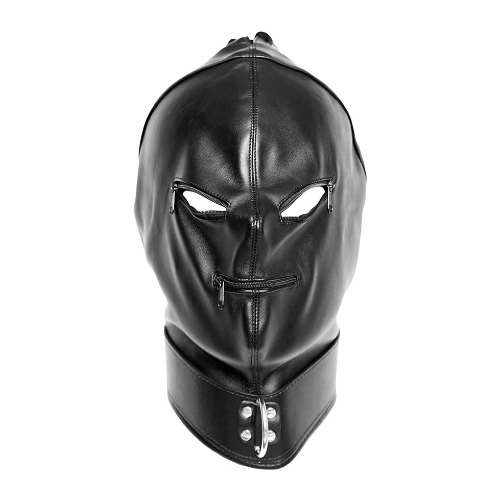 SXOVO BDSM Maschera per la testa in pelle regolabile con occhi aperti e bocca con cerniera per bondage erotico
