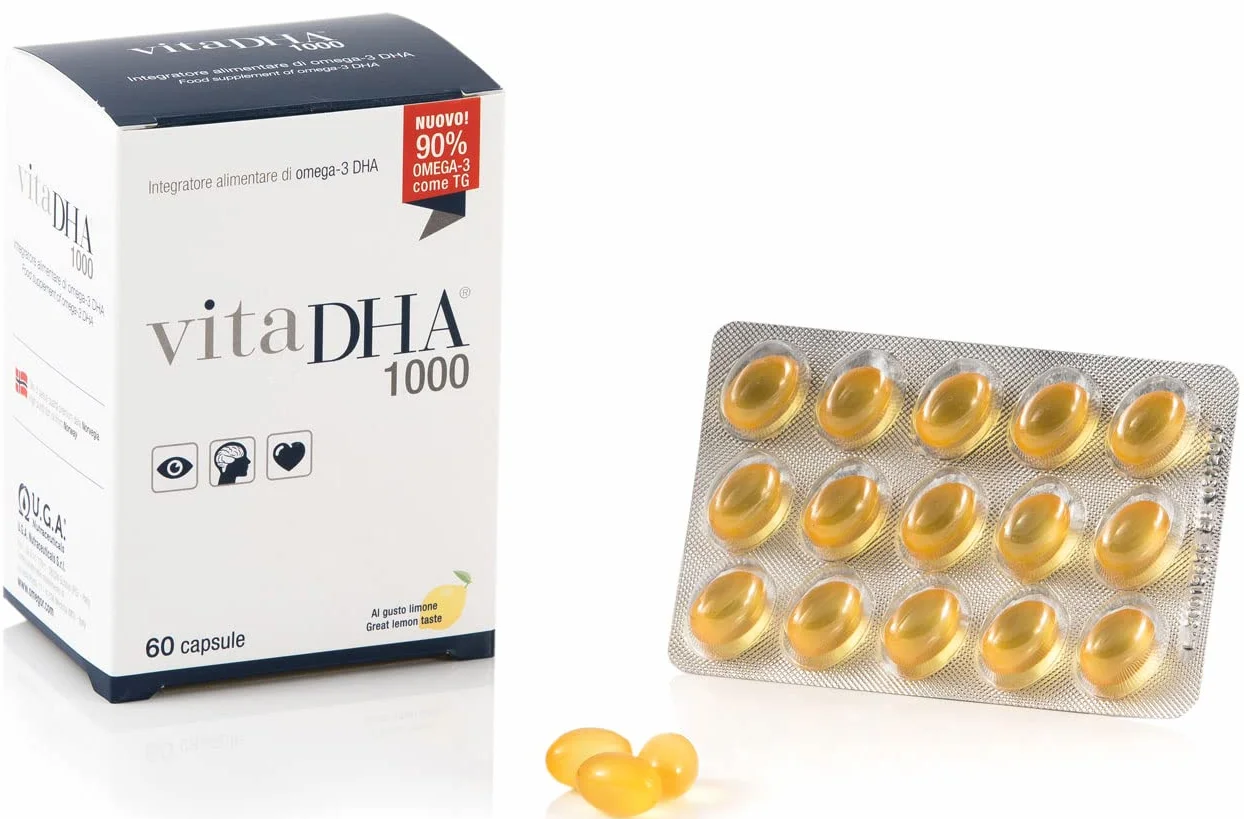 VitaDHA 1000 Omega 3 IFOS 5 Stelle 60 Capsule - Omega3 per Adulti e Bambini - 500mg DHA Alta Biodisponibilità