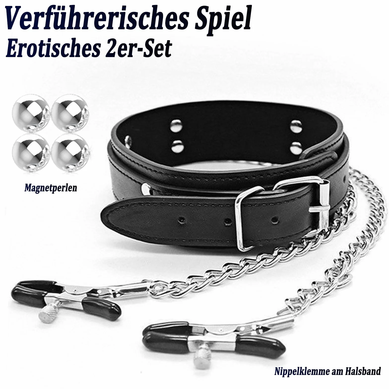 BDSMYEE Collana con morsetti per capezzoli regolabili, catena per seno, 4 morsetti magnetici, set giocattoli stimolazione seno extra forte