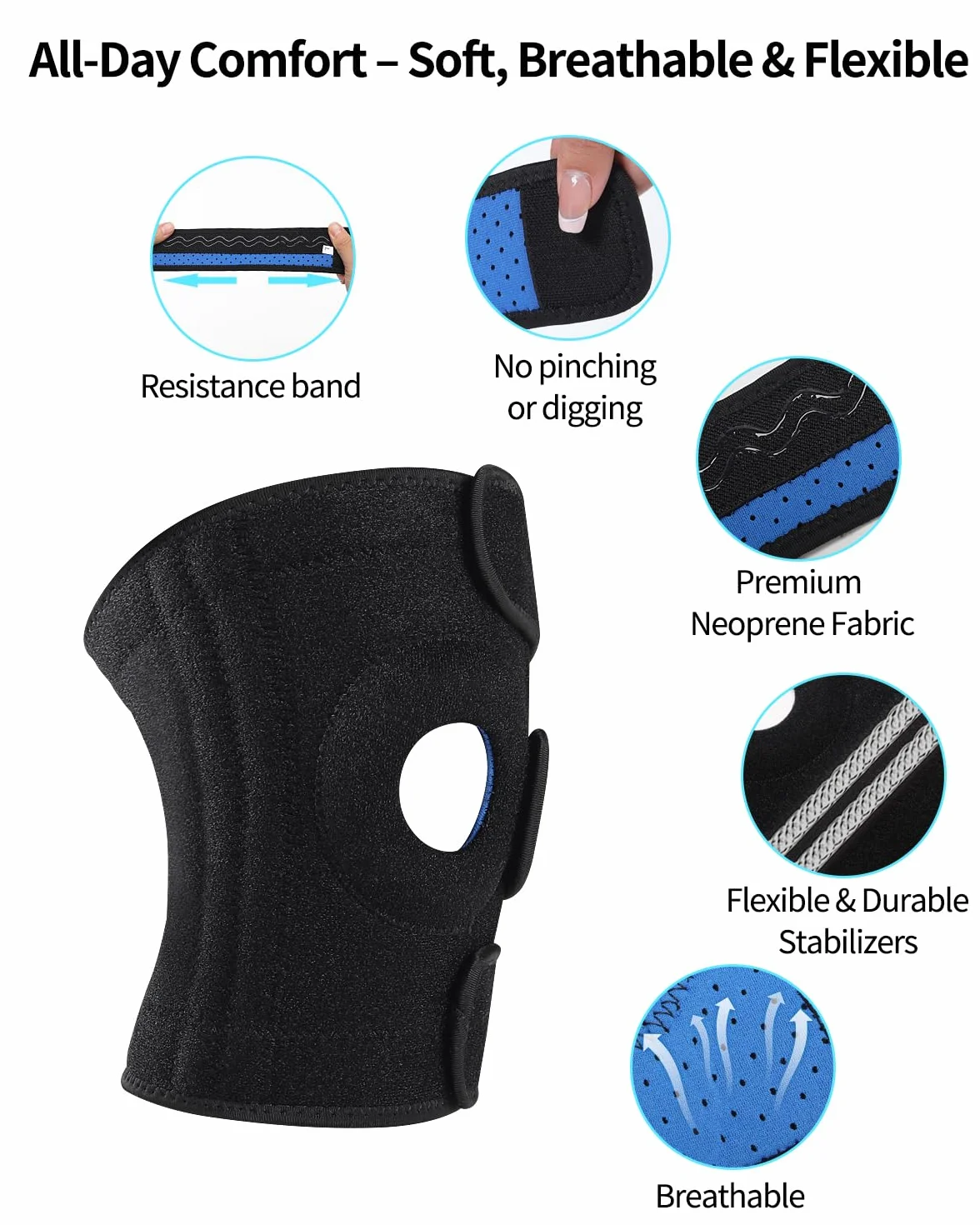 ABYON Ginocchiera Regolabile a Tripla Cinghia con Stabilizzatori Laterali Antiscivolo per Artrite, Menisco, LCA