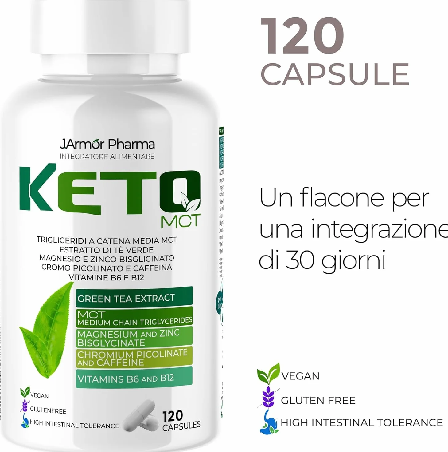 Integratore Brucia Grassi KETO Complex 120 Capsule Vegane con Tè Verde, Caffeina, Cromo, Zinco, Magnesio, Vitamine B6-B12