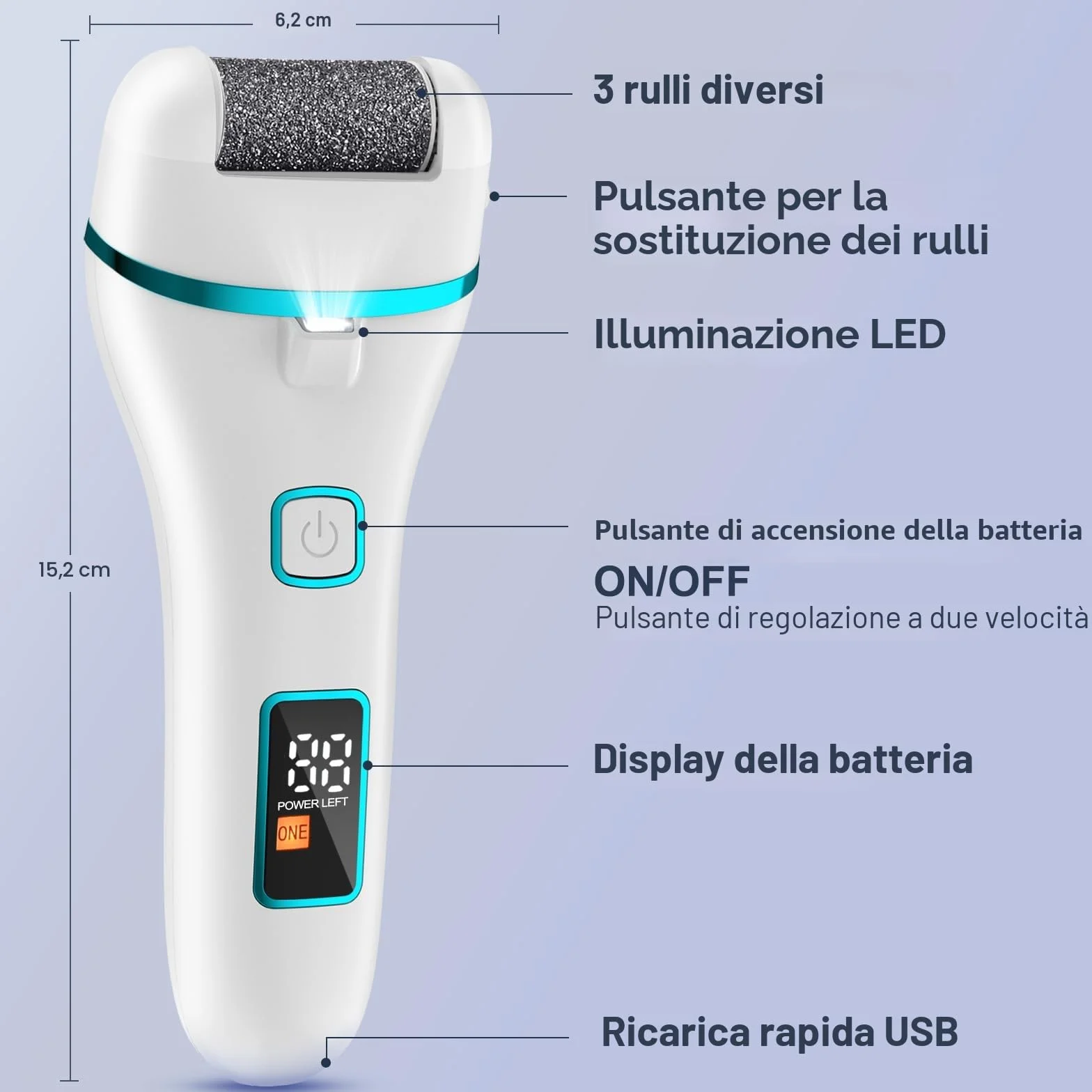 Pedicure Elettrico Professionale Ricaricabile con 3 Rulli di Ricambio, Kit Pedicure Piedi (Bianco)