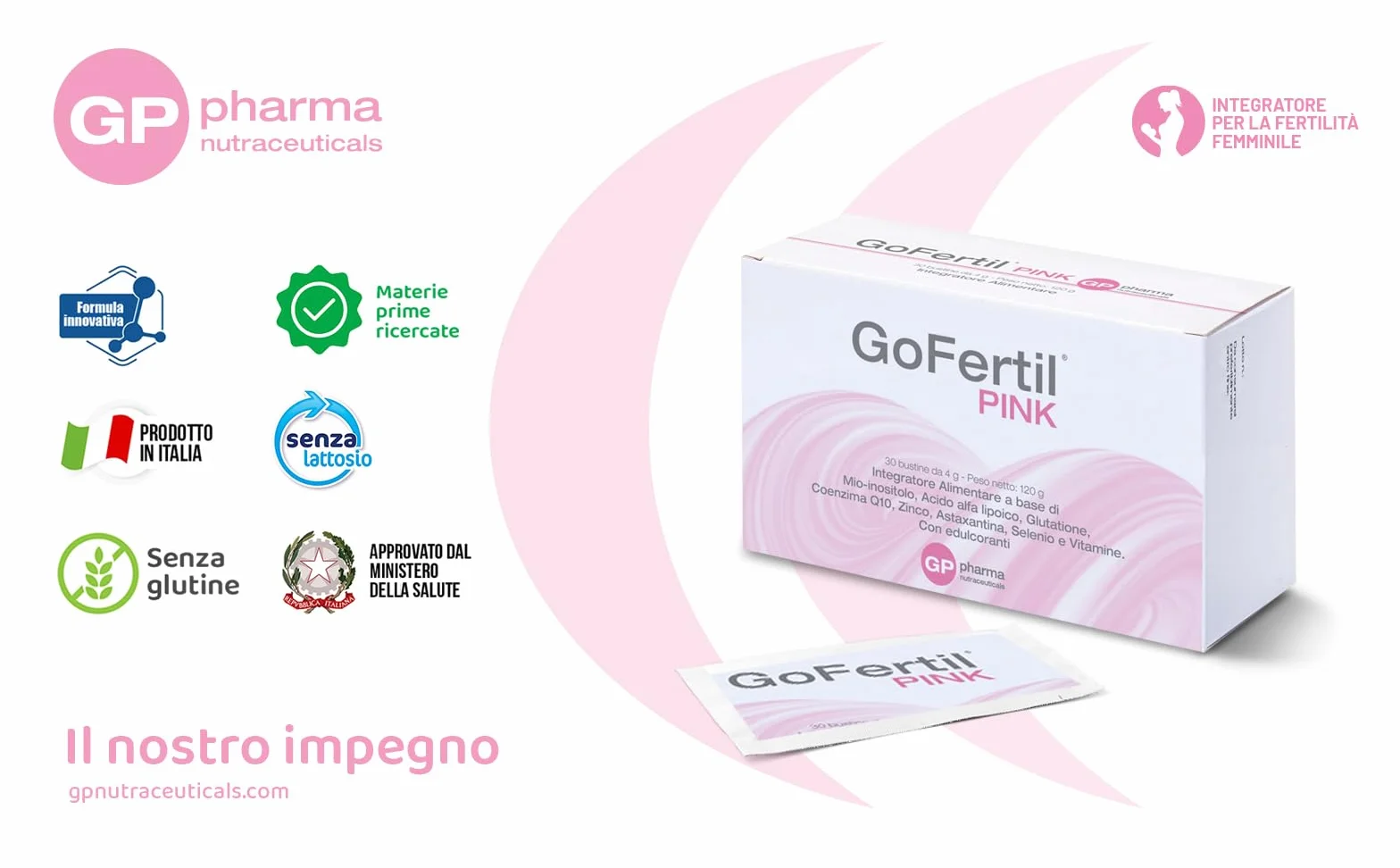 GoFertil Pink GP Nutraceuticals Myo Inositolo e Acido Folico per la Fertilità Femminile