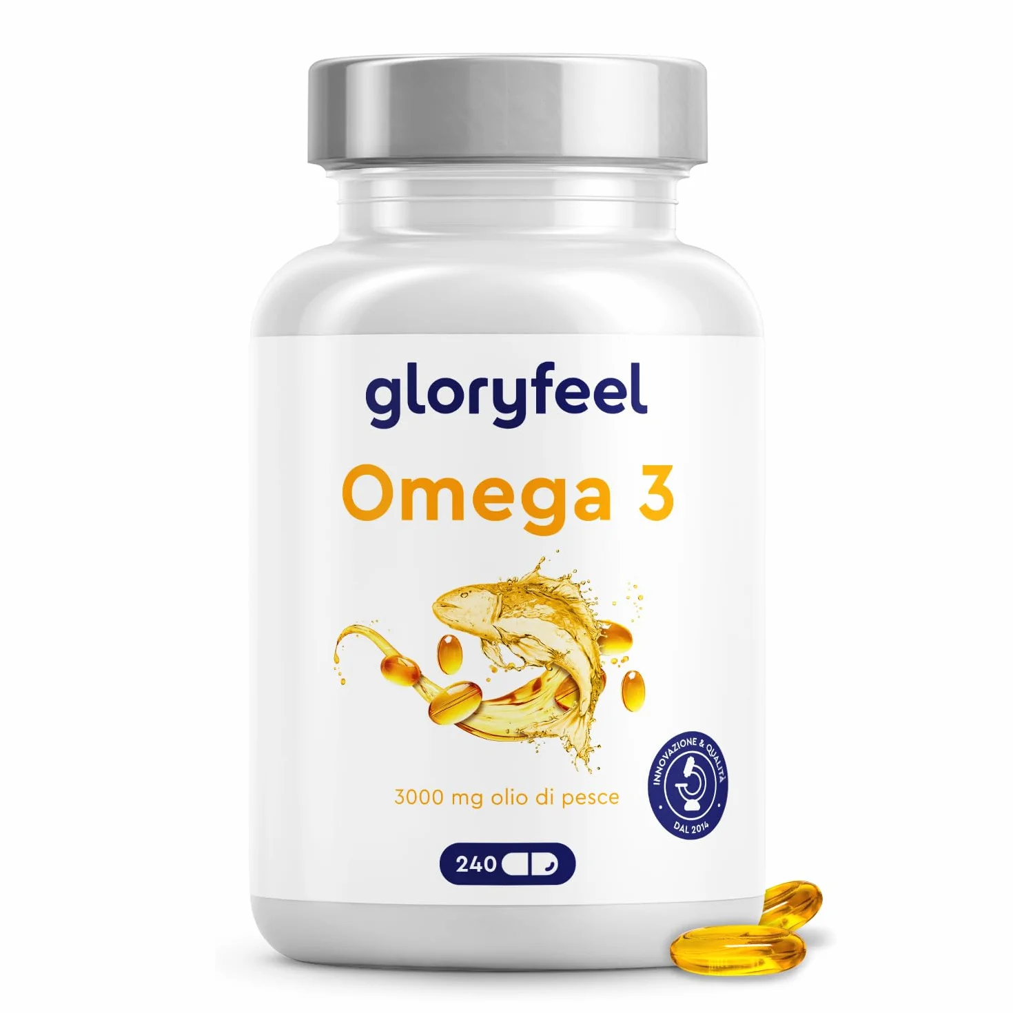 Omega 3 Capsule Alto Dosaggio 3000mg Olio di Pesce Trigliceridi 240 Capsule Vitamina E EPA DHA