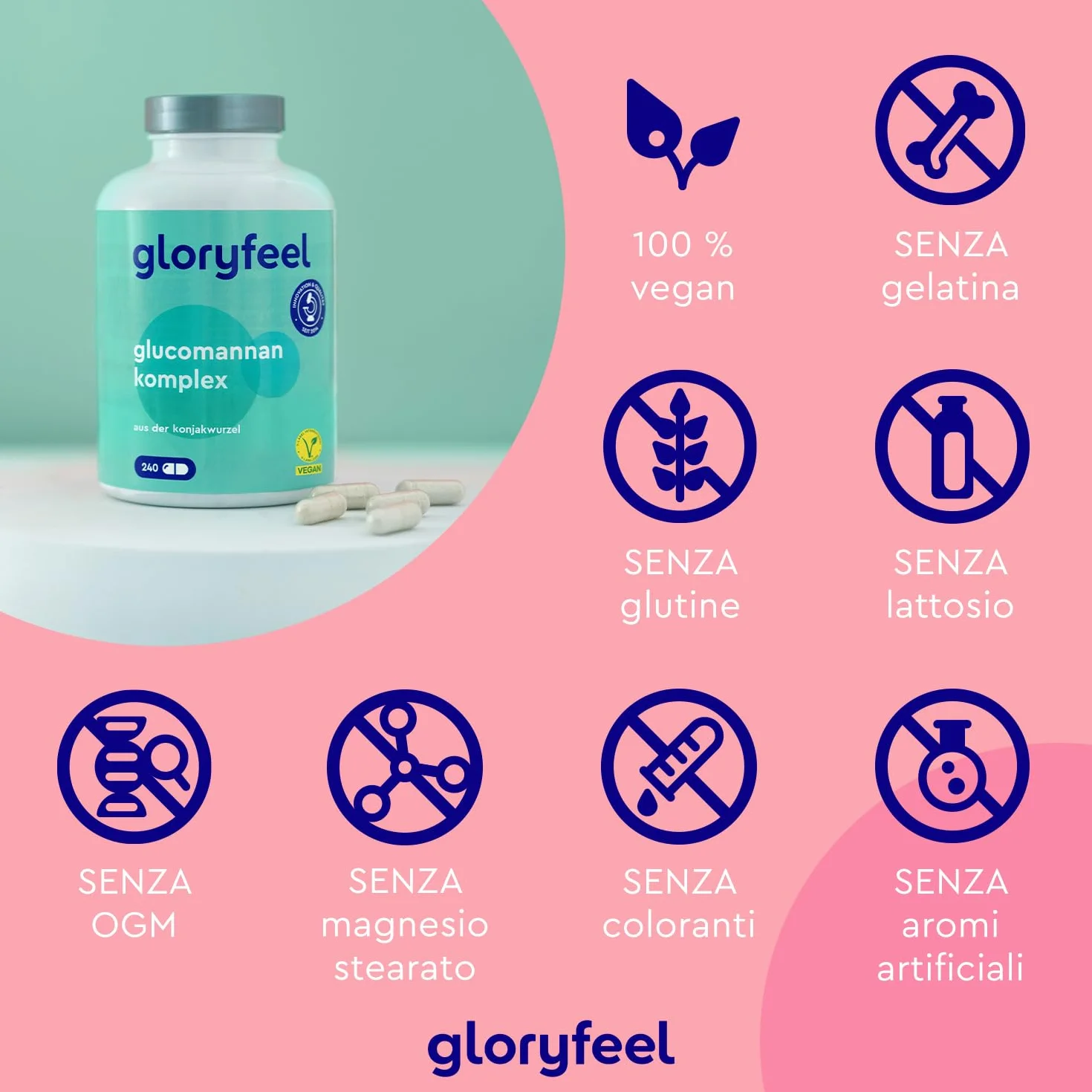 Glucomannano Forte 240 Capsule 4.000 mg per Dose Giornaliera Integratore da Radice di Konjac con Cromo e Vitamina B3
