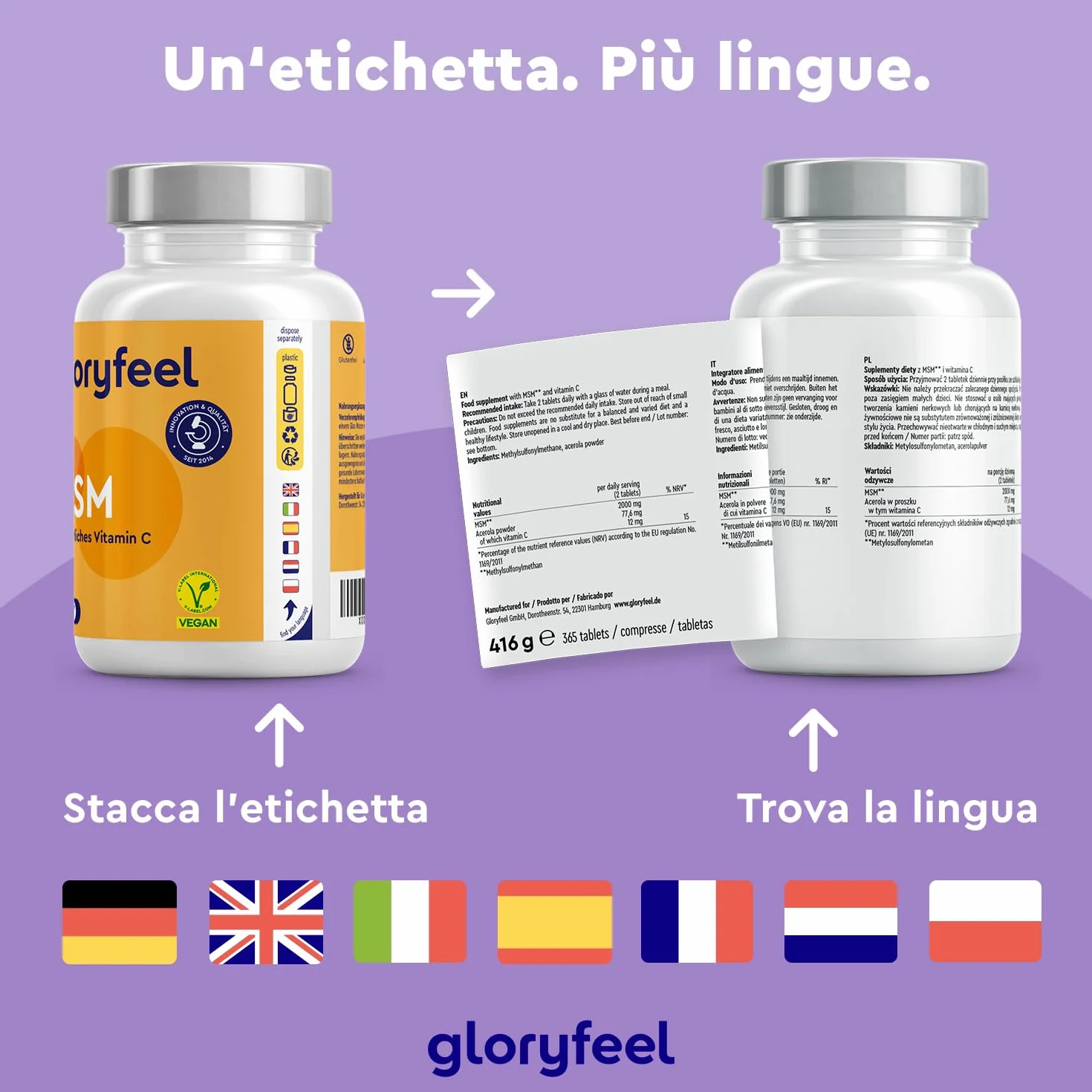 MSM 2000mg Vitamina C Acerola 365 Compresse Alto Dosaggio Metilsufonilmetano Vegano