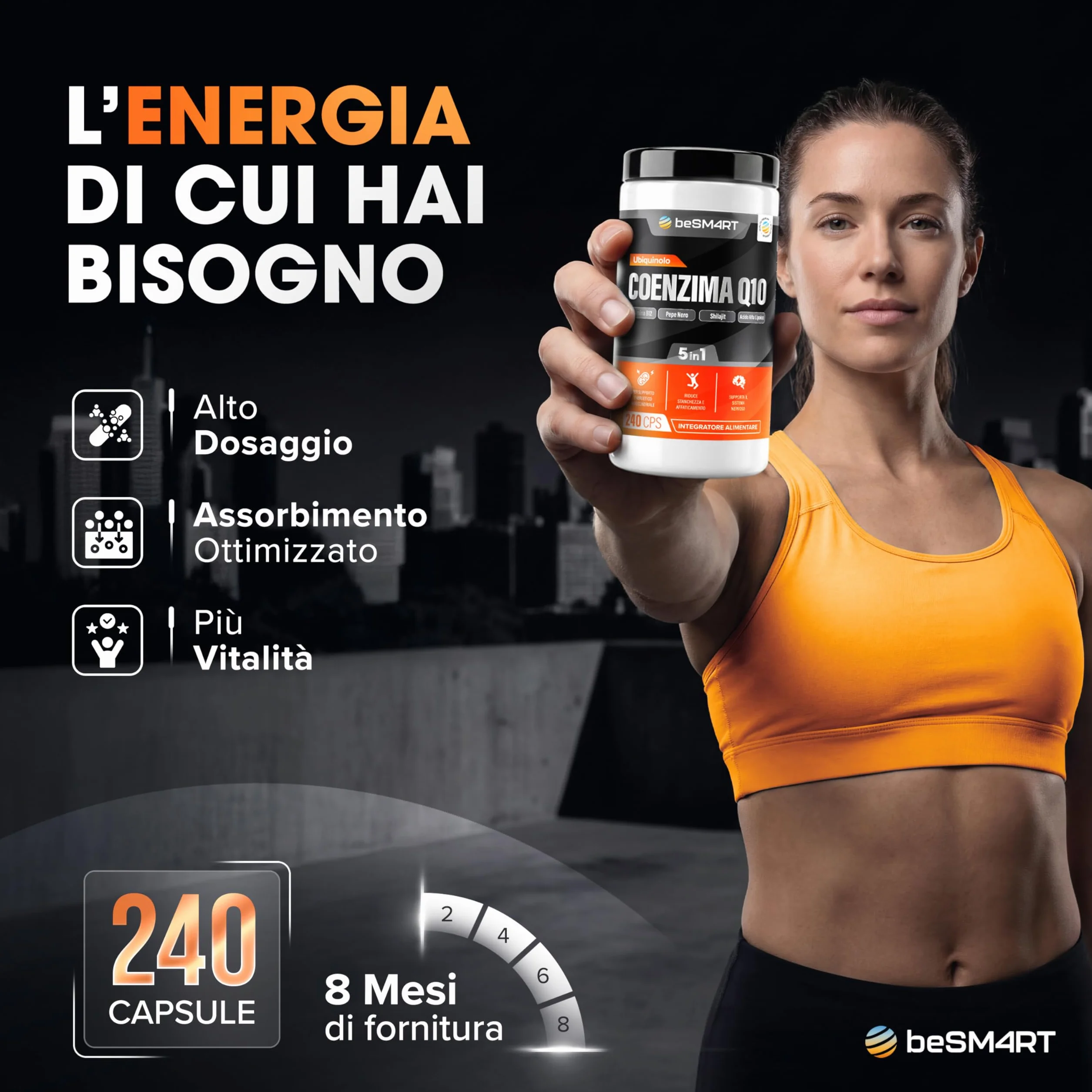 Coenzima Q10 240 Capsule Ubiquinolo 200 mg Alta Biodisponibilità Shilajit Acido Alfa Lipoico Vitamina B12 Pepe Nero Supporto Energia