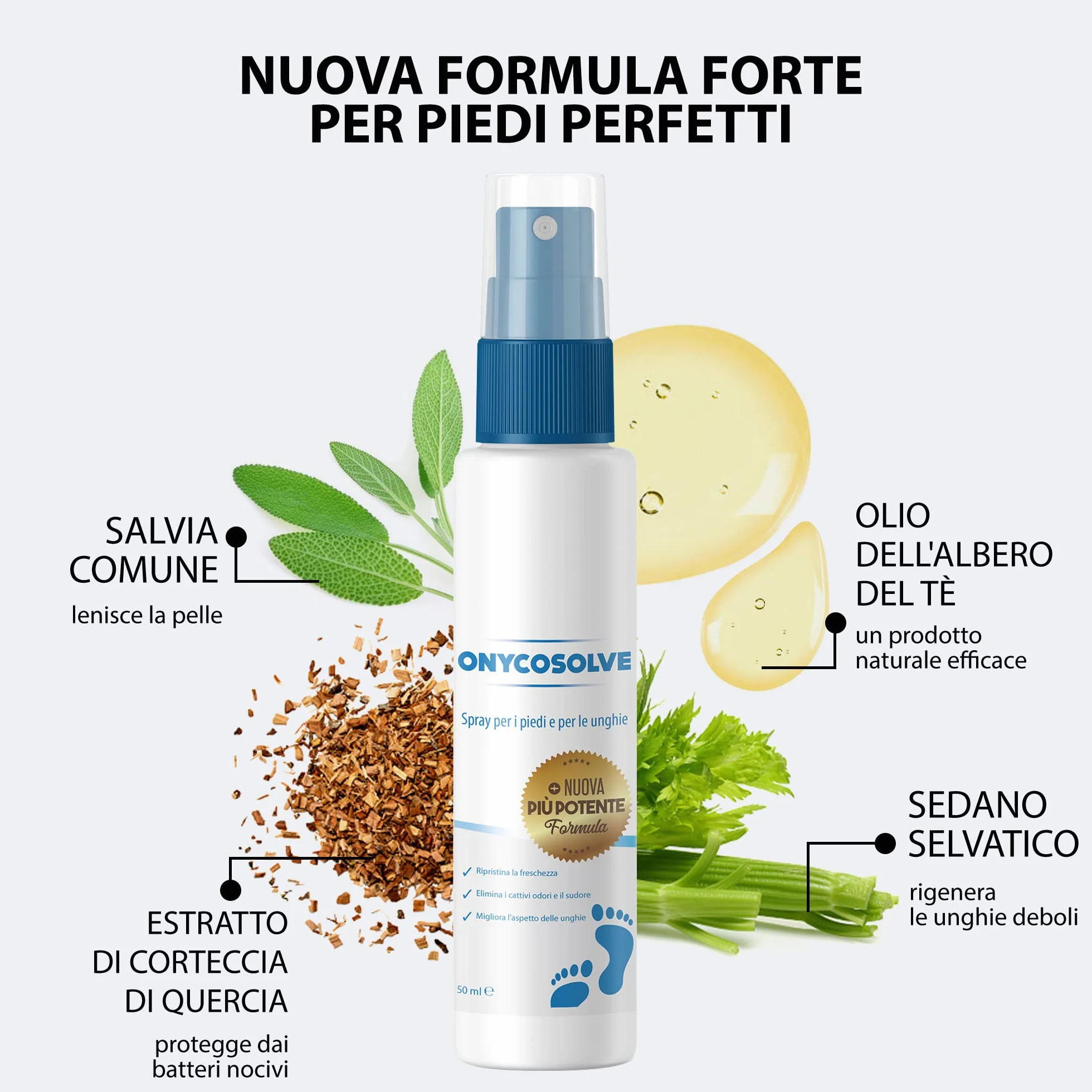 Spray per Piede d'Atleta Deodorante Scarpe Cattivi Odori Piedi Unghie Forti Pelle Sana Sudorazione Eccessiva Prurito 50 ml