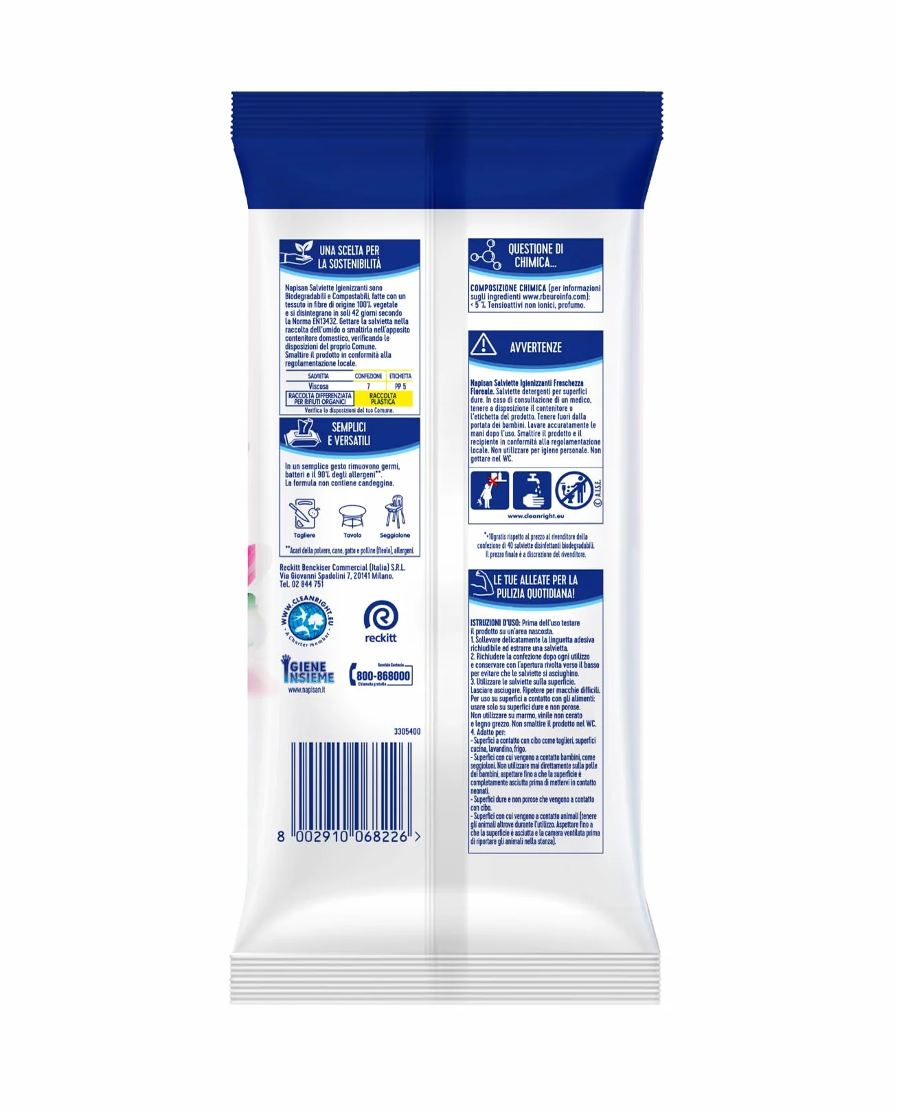 Salviette Igienizzanti Multisuperfici Freschezza Floreale, Confezione da 400 Salviette Biodegradabili
