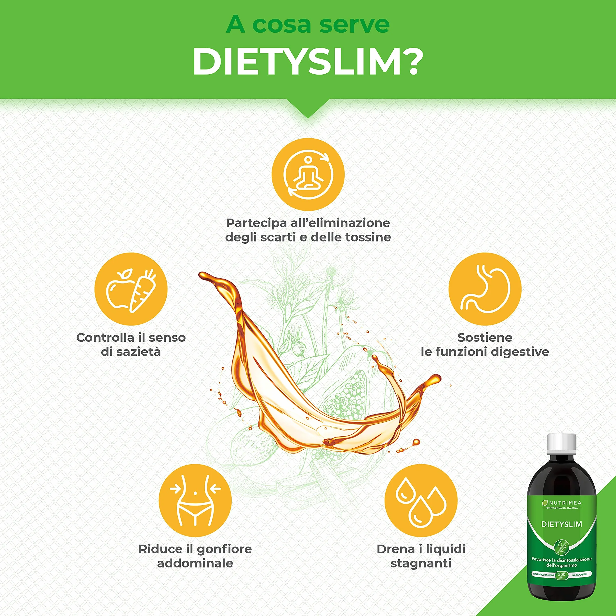 Nutrimea Dietyslim Drenante Detox Forte 500 ml Gusto Pesca Tarassaco Guaranà Pilosella Tè Verde
