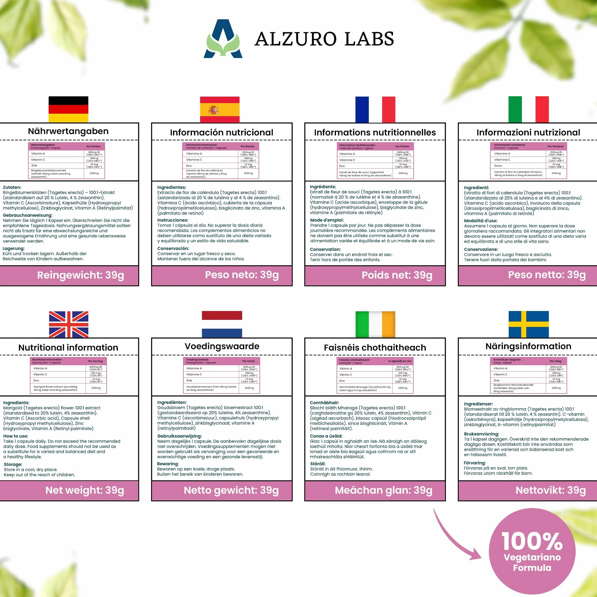 Luteina 40 mg e Zeaxantina 8 mg | Complesso occhi ad alto dosaggio | 90 capsule vegane