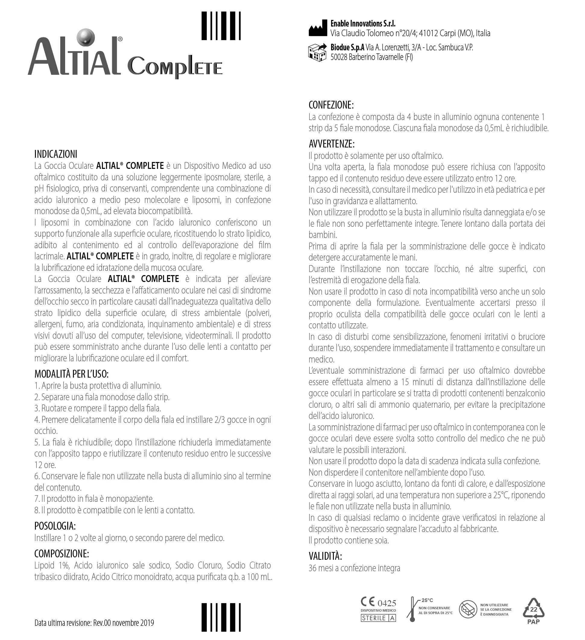 ALTIAL Gocce oculari lubrificanti acido ialuronico liposomi per secchezza e affaticamento visivo