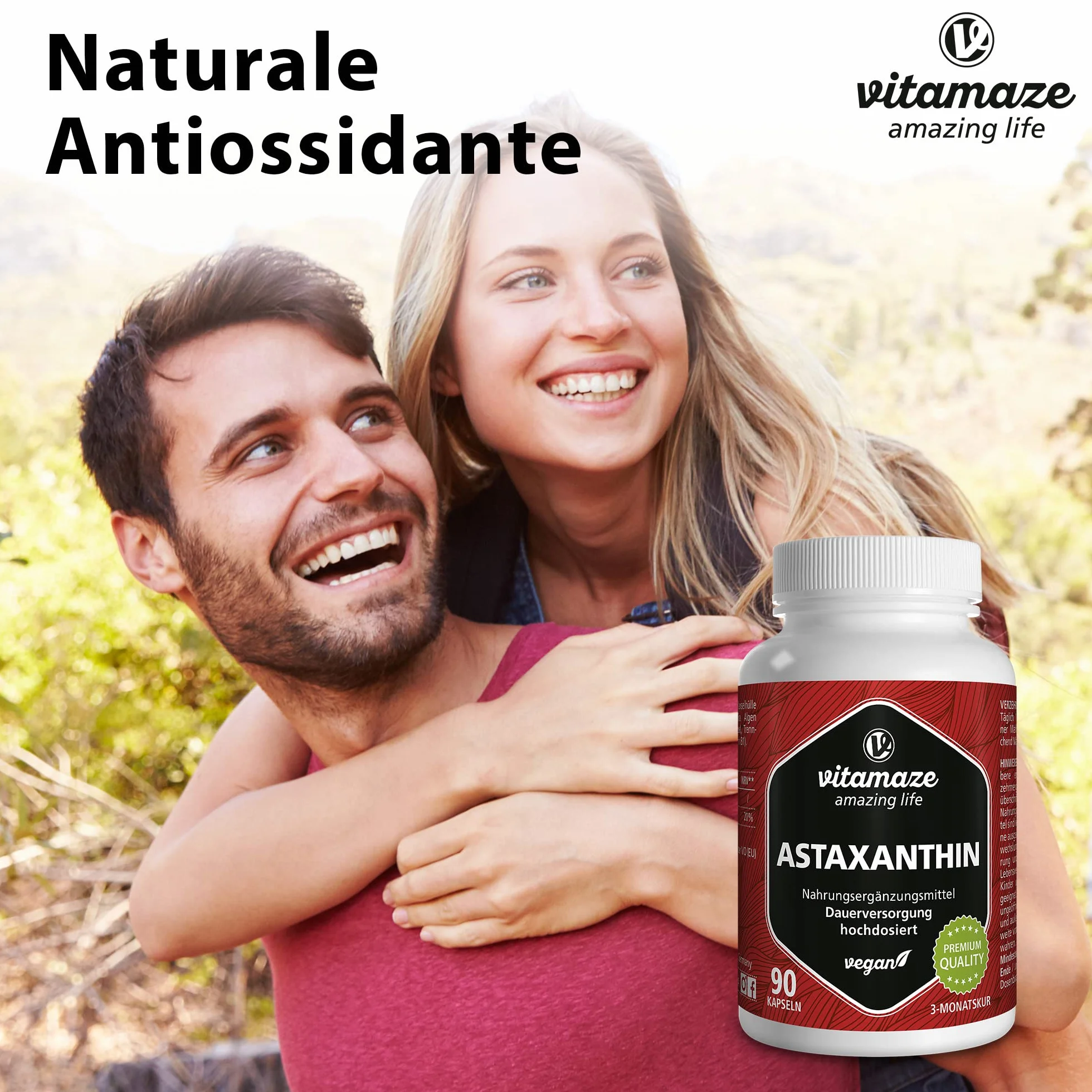 Vitamaze Astaxantina Capsule 90 ad Alto Dosaggio 4 mg Pura Naturale Integratore Alimentare Vegan