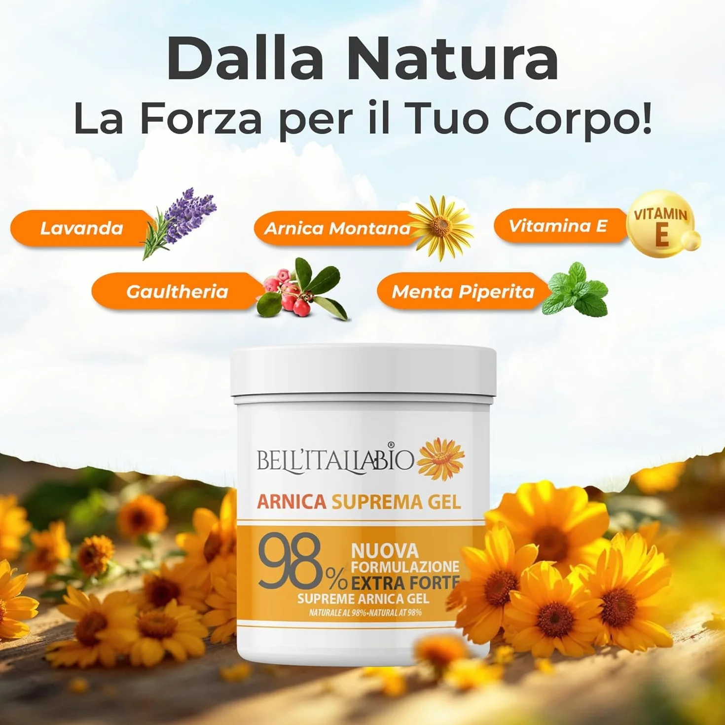 Arnica per Cavalli Uso Umano Suprema 500 ml Arnica Gel Forte 98% Crema Recupero Muscoli Sportiva con Vitamina E, Menta e Lavanda, Made in Italy