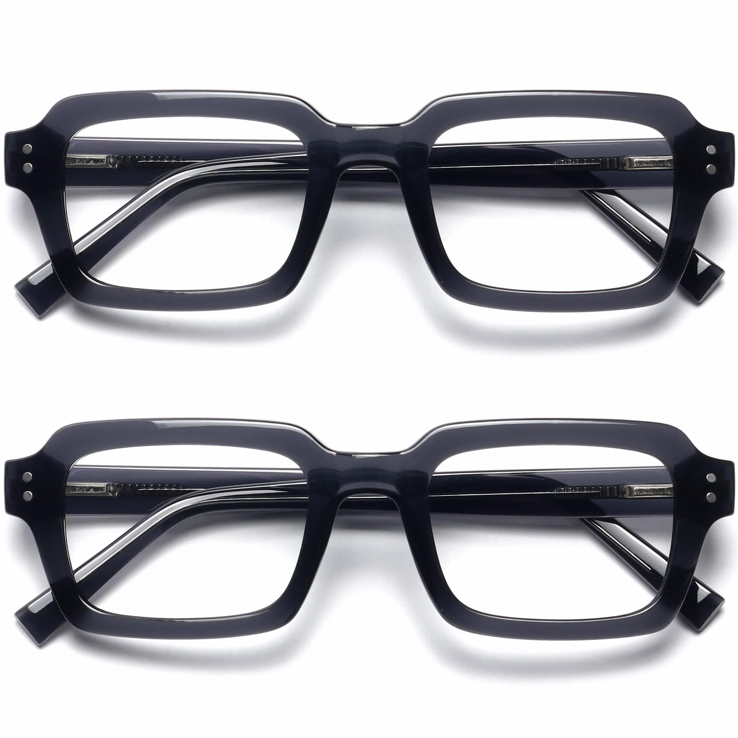 OPULIZE EDG Occhiali da lettura Anti Luce Blu Lenti Antiriflesso Protezione UV Rettangolare Cerniere a Molla Confezione da 2 Nero +1,50