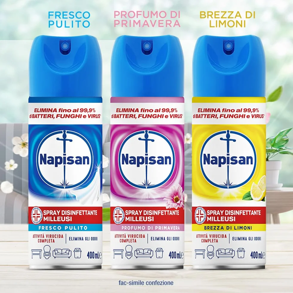 Napisan Spray Disinfettante Milleusi 6x400ml Limone per Tessuti e Superfici