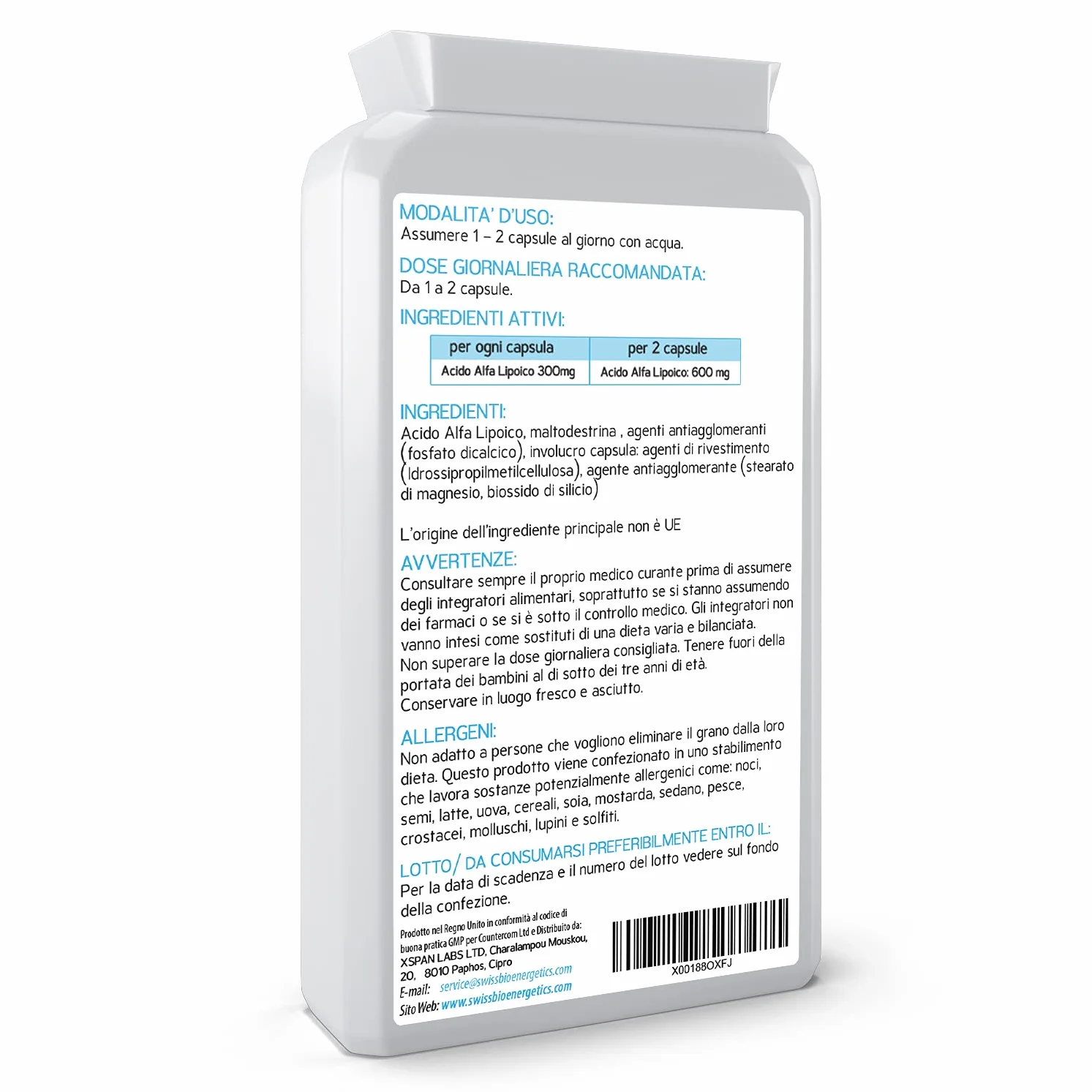 Acido alfa lipoico 300 mg 120 capsule ALA R-ALA S-ALA