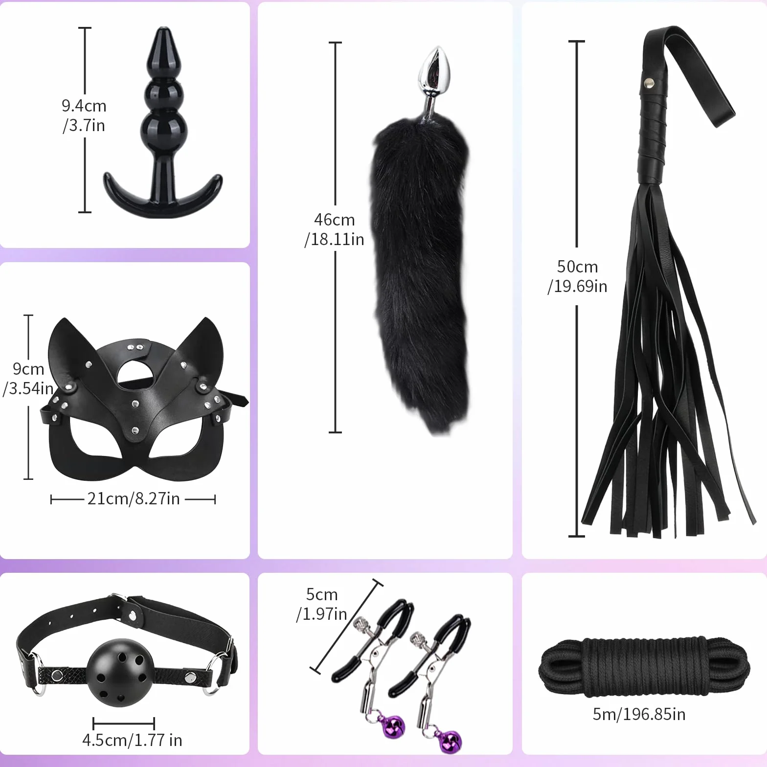Qoosea 15 Pezzi Set Bondage SM, Sex Toys Kit Plug Anale con Coda di Volpe per Esperti e Principianti